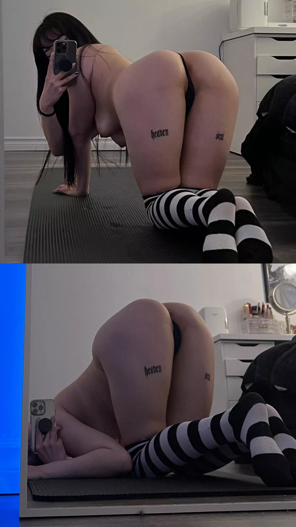 [24female] love my striped socks 🖤🤍 posted by ocean7971