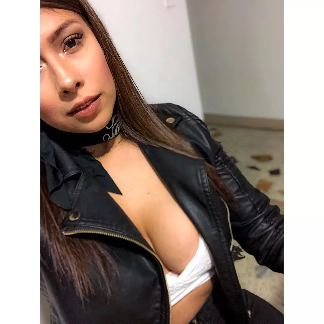 a little leather and some cleavage posted by loribauerxoxo