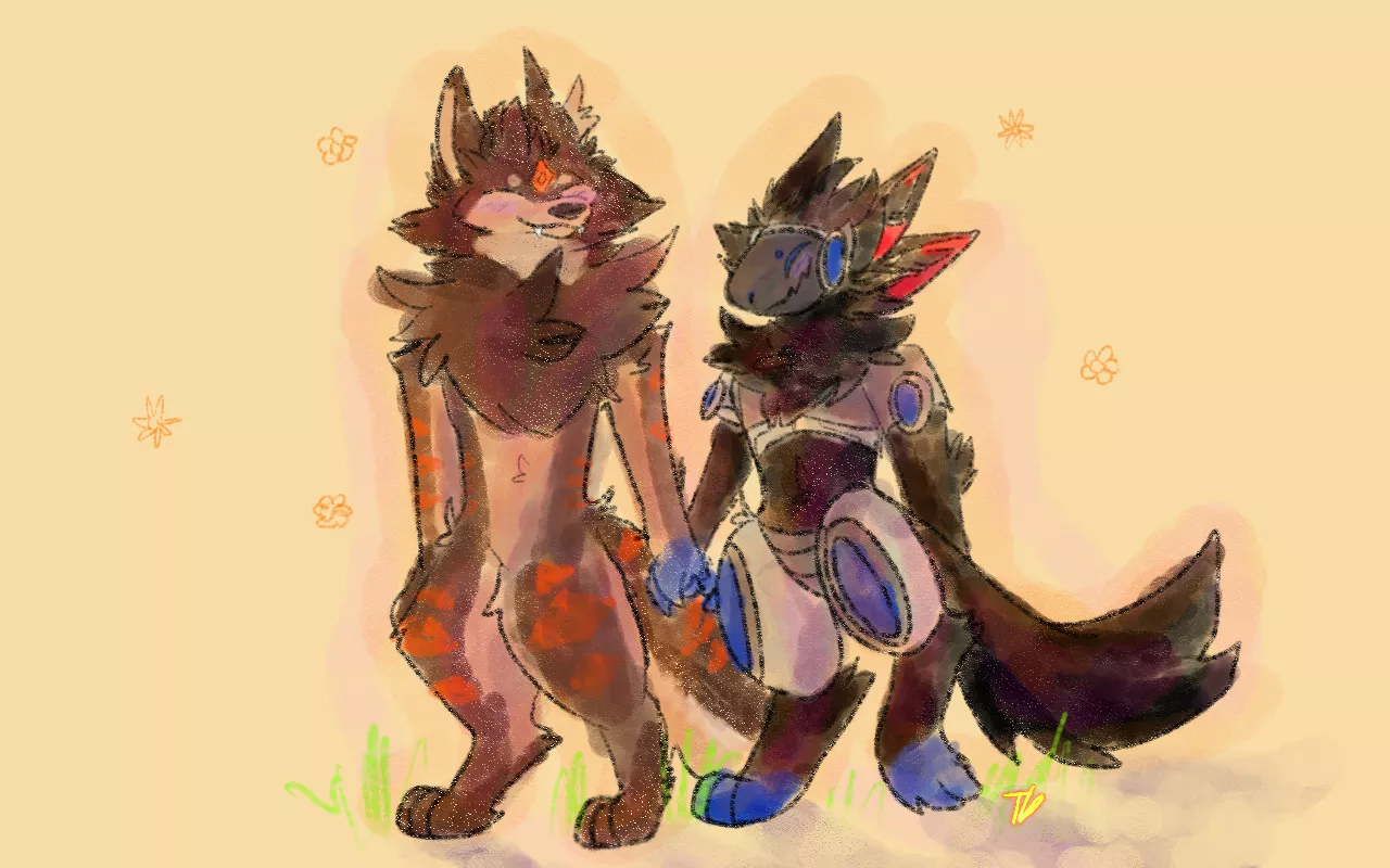 A sunny walk- a doodle of me and my friend Demi posted by SkruffyWolf