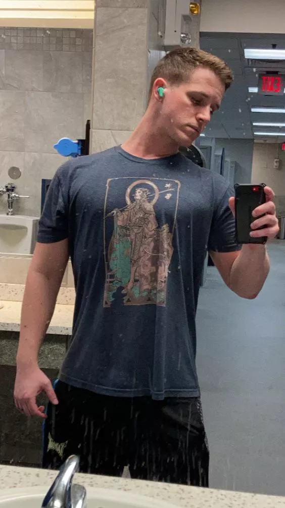 Another gym selfie: featuring a very dirty locker room mirror. posted by ConflictBoB