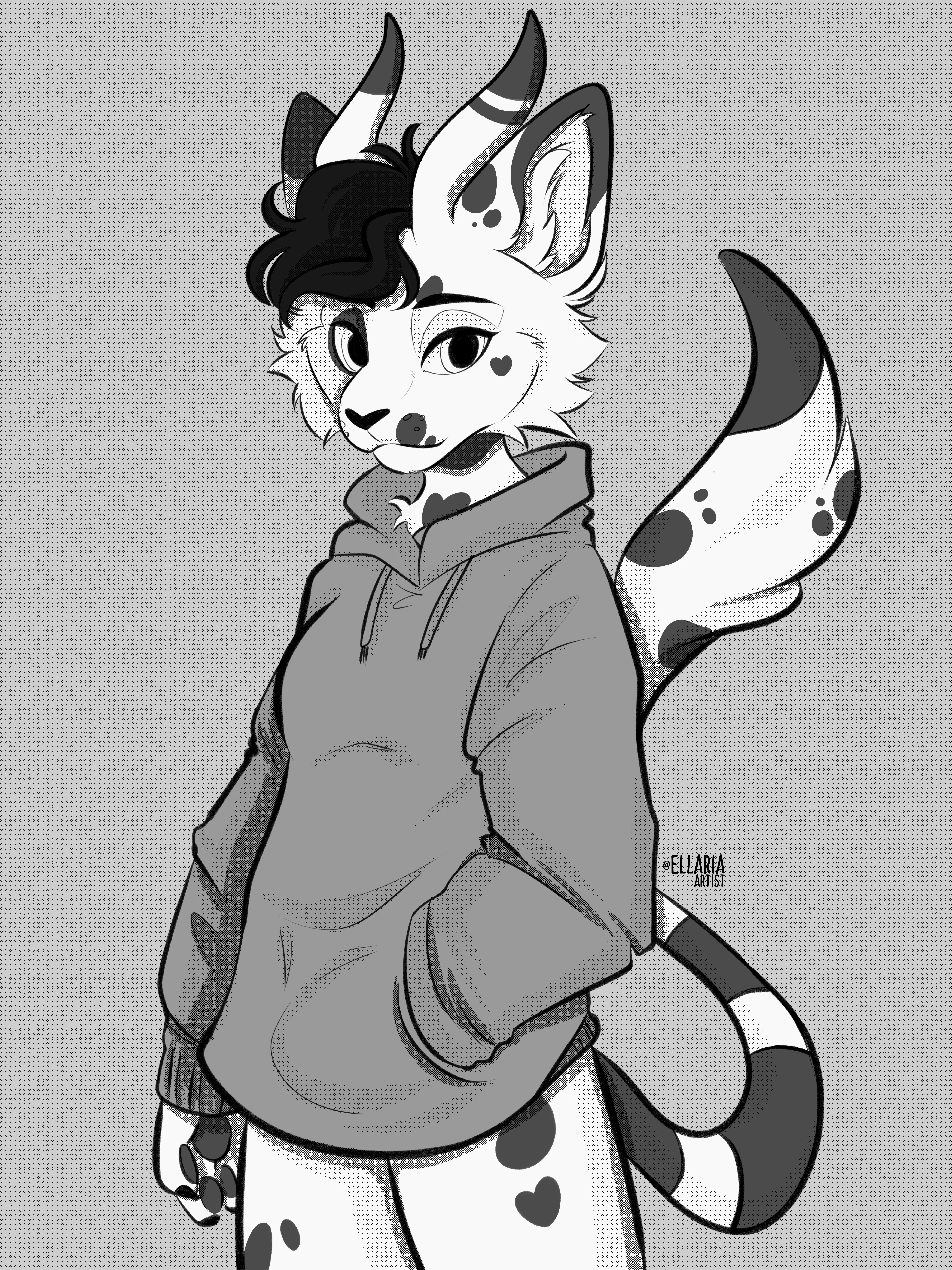 Black and white sketch of this cutie ✨Commissions are Open! ✨ (Twitter @ellariaartist) posted by ellariaartist