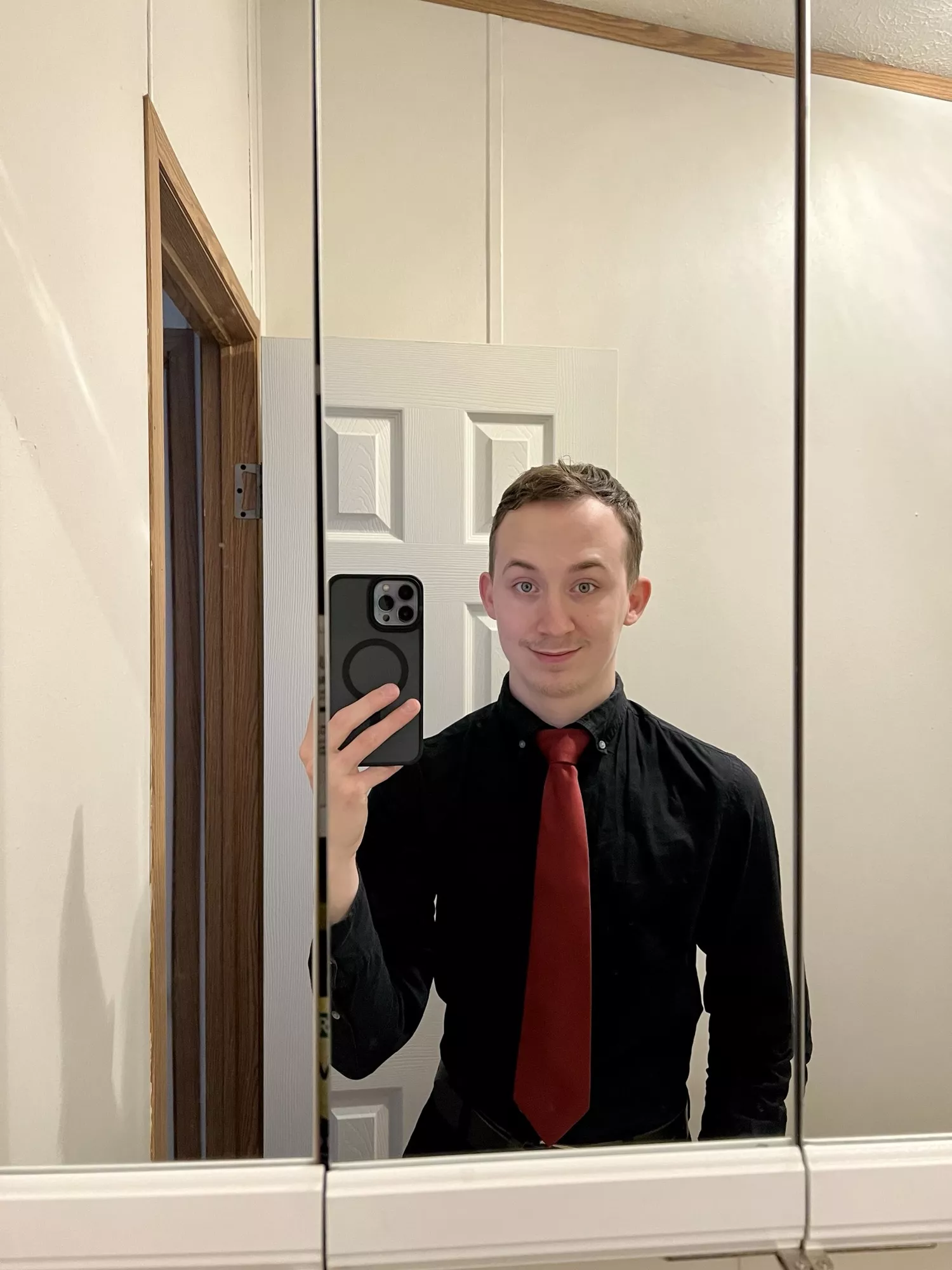 Decided on a red tie today. Off to work! posted by IndependentDevice586