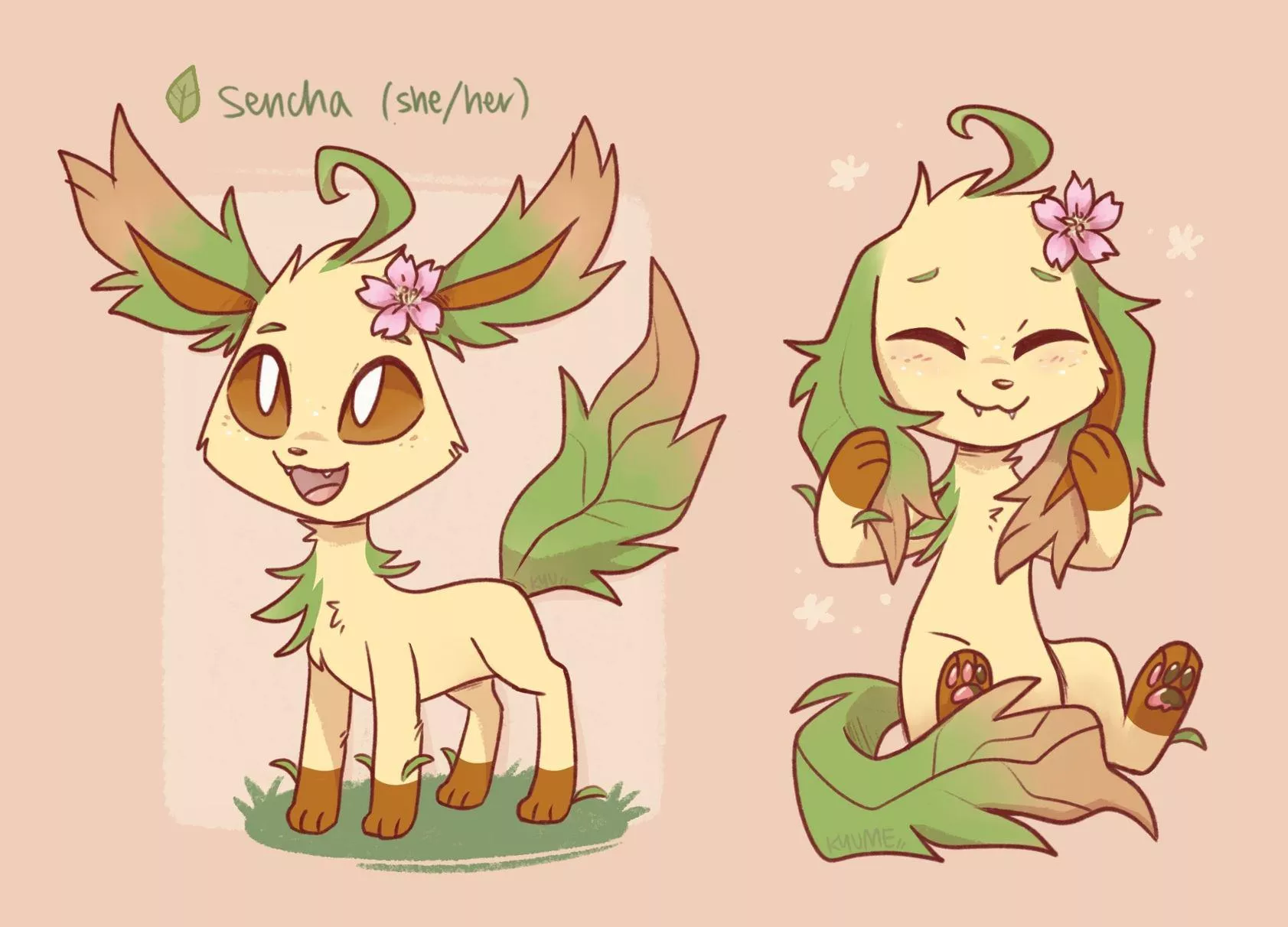 Doodles of Sencha the leafeon [art by me @kazunekomori] posted by kazunekomori