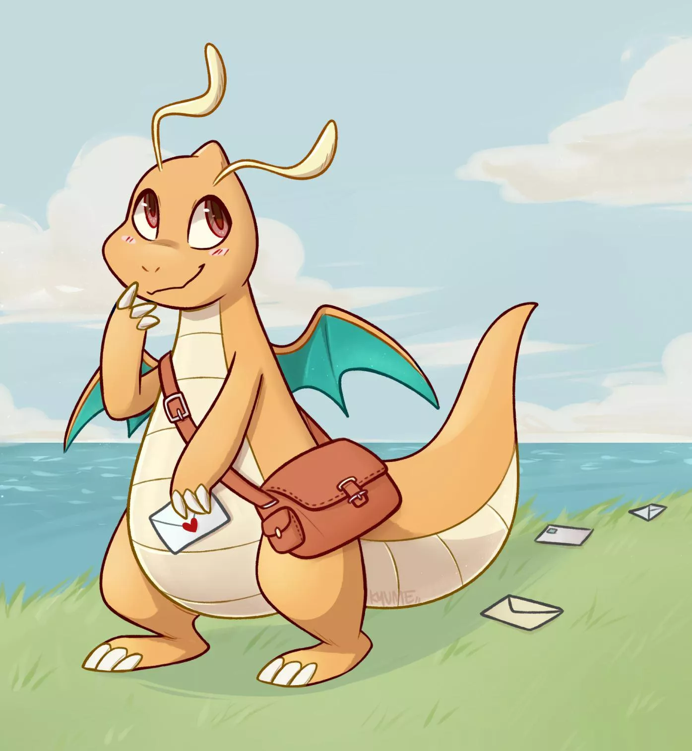 Dragonite has mail for you! [art by me @kazunekomori] posted by kazunekomori