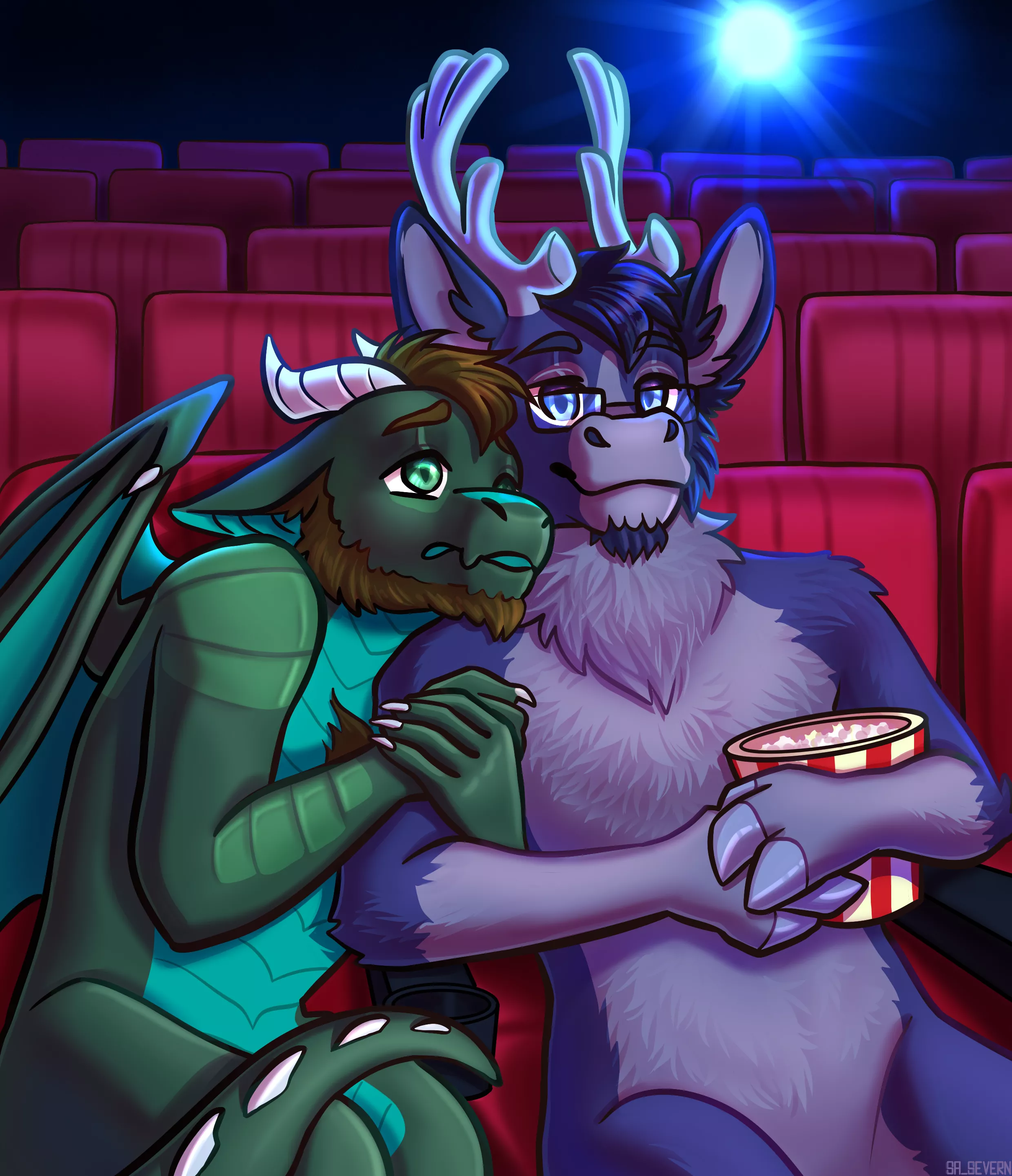 🍿@DWalddrache and @kamui_miracle on a movie night🎬 I wonder what they're watching (art by me @Sa_Severn on twitter) posted by S-Severn