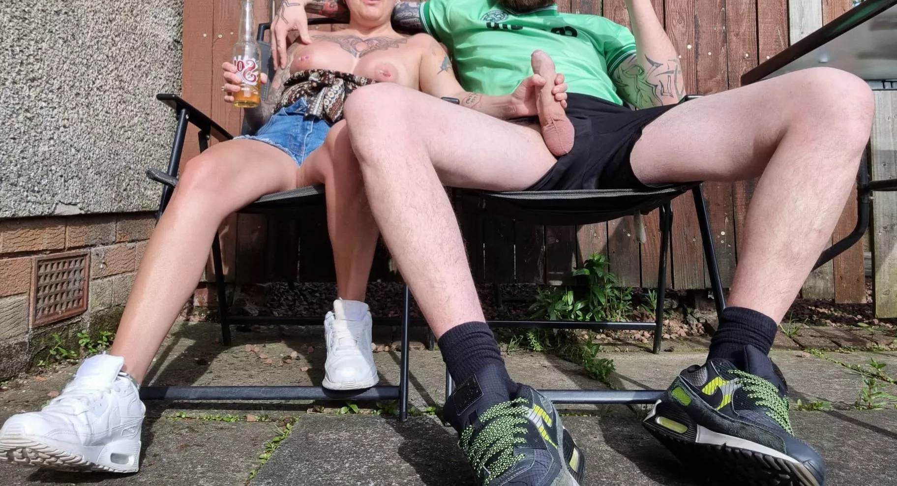 enjoying a few beers in the garden ; ) hope the neighbours don't mind [m,f] posted by scottishcouple35