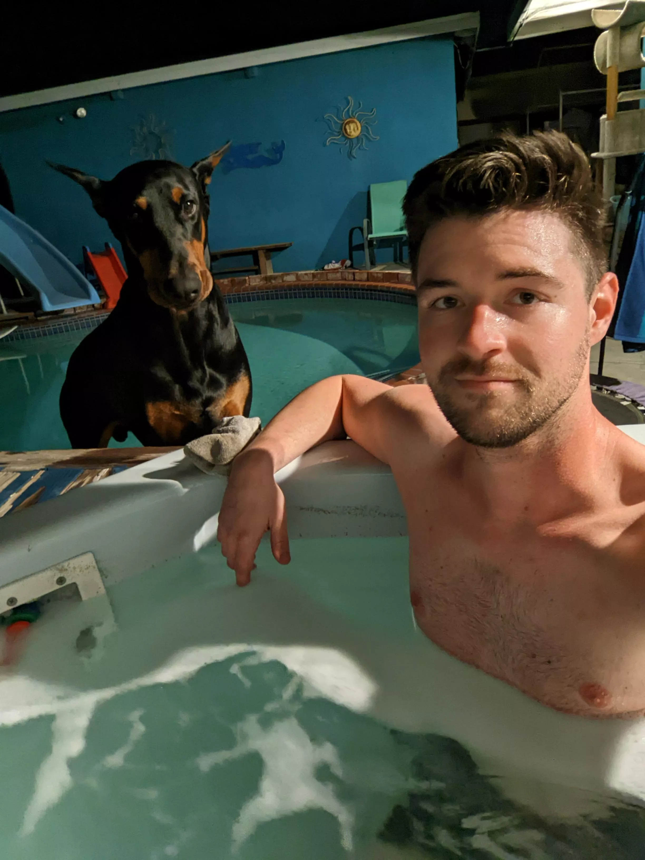 Enjoying a soak with this good boy to keep me company. posted by PotterDoater