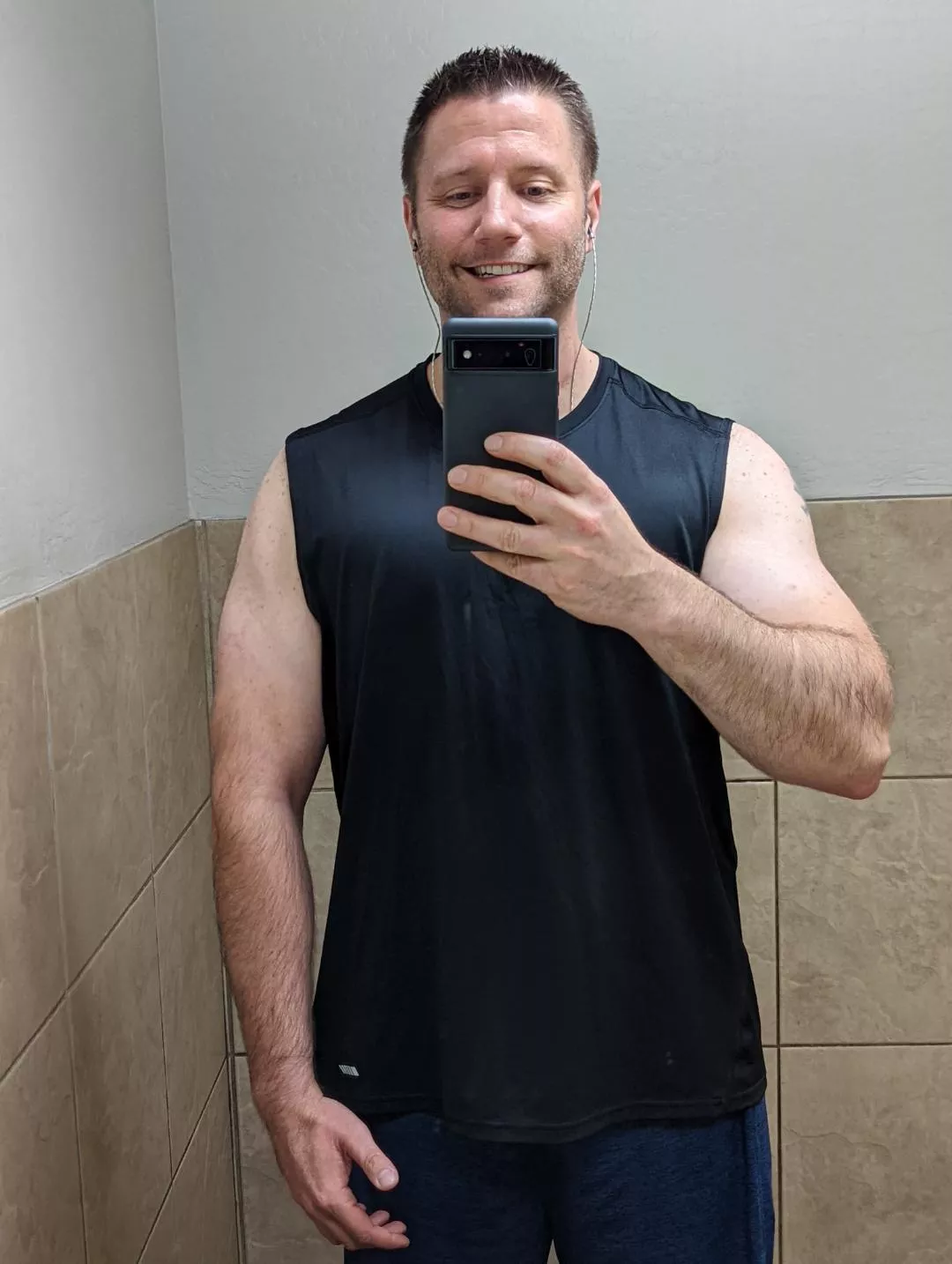 First time I've felt confident enough to go slutty to the gym and wear a sleeveless shirt. posted by cougarambrose