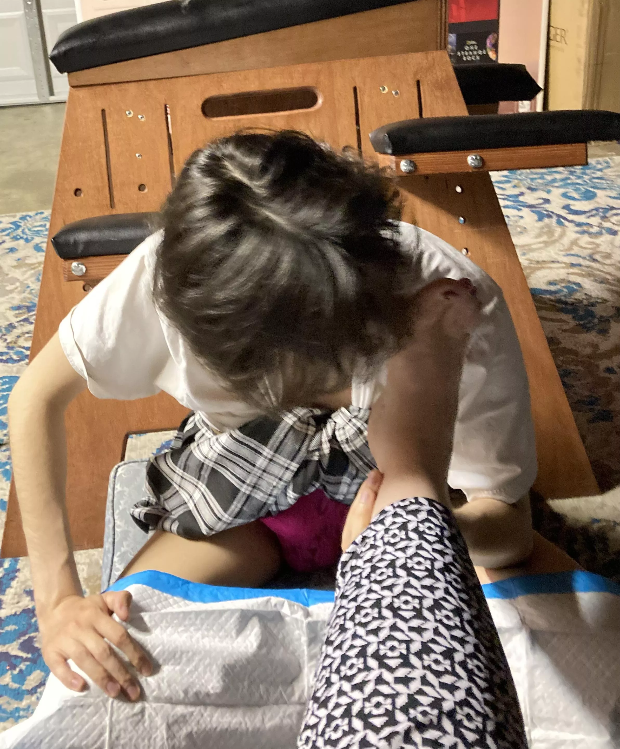 Friday night my foot boy came over to be given access to worship my feet. Before that he had to dress appropriately in pink panties and a school girl skirt. posted by LadyAntea