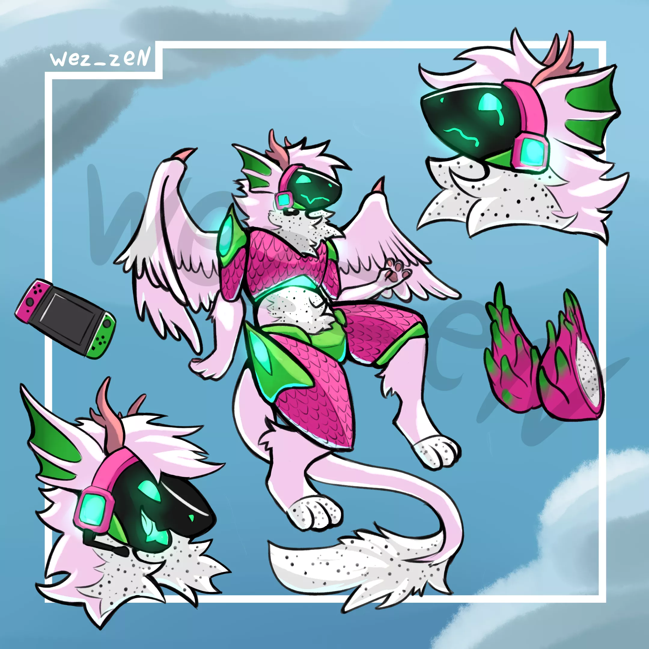 I did this dragon fruit based protogen to adopt :3 what you guys think? (commissions infos and adopt on the comment) posted by wez_zen