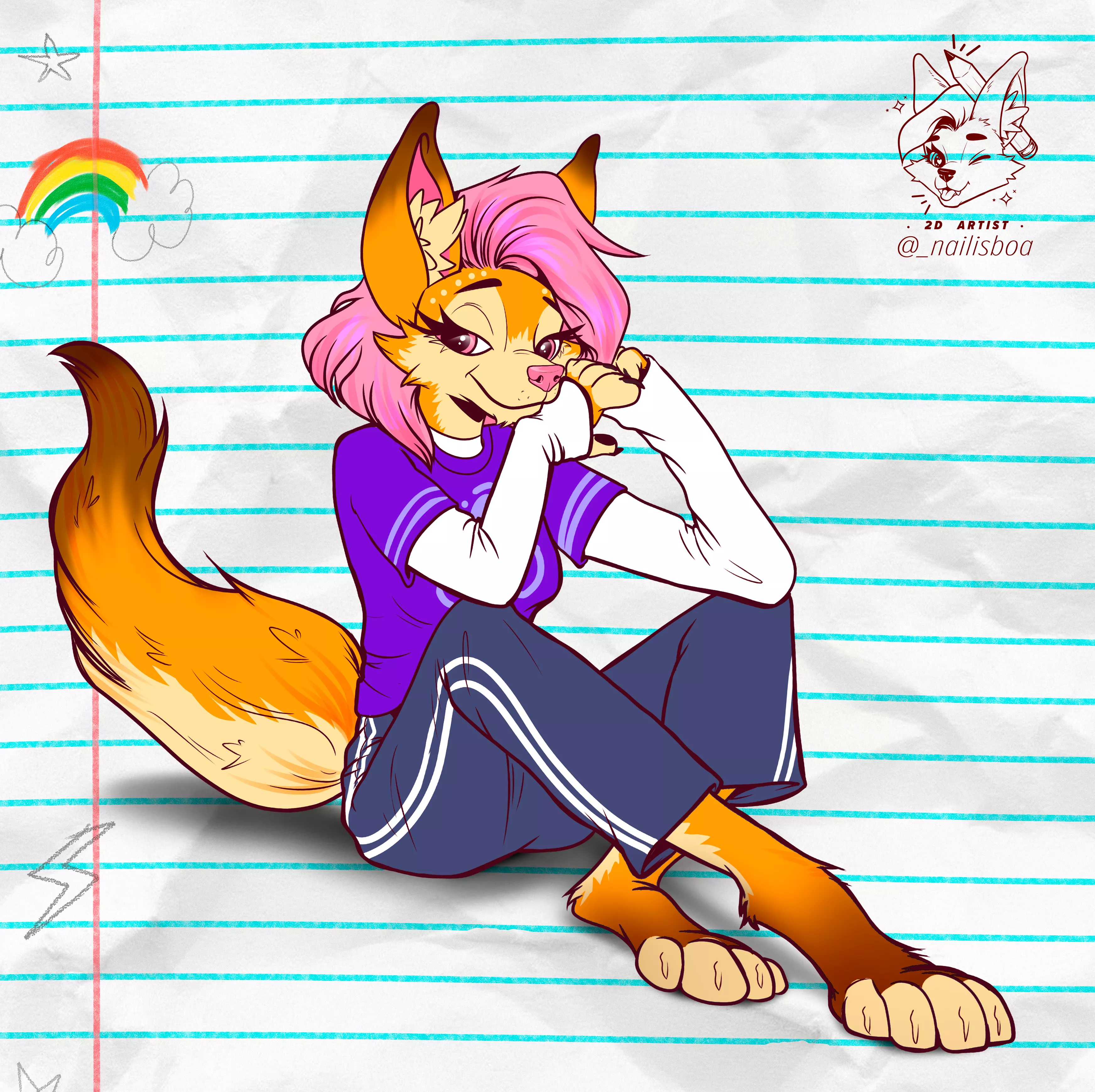 I drew my fursona just chillin✨ | art by me (@_nailisboa on twitter) posted by nailisboa