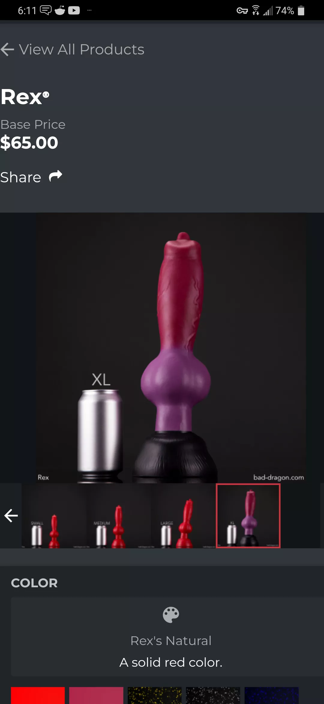 I'm finally about to purchase my first bad dragon and I'm so excited! But before i purchase it, could someone help me find this XL Sex in the wild so I can see if it is the right size? posted by lopsidedfrog