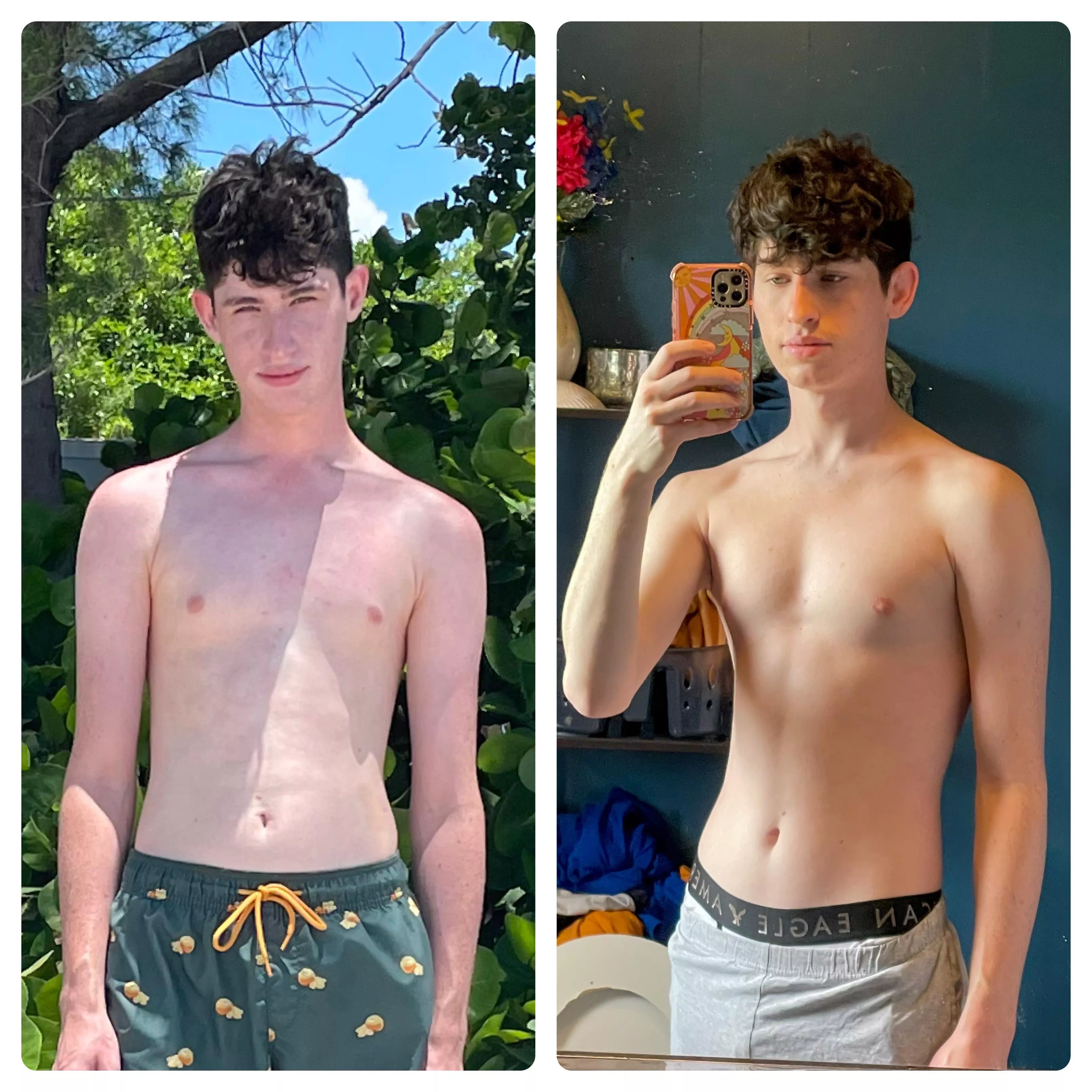 I’ve been working out for the first and this is my current before and after. The left is last year and the right is this morning after 7 weeks 🤩🤩 posted by theviolinist44