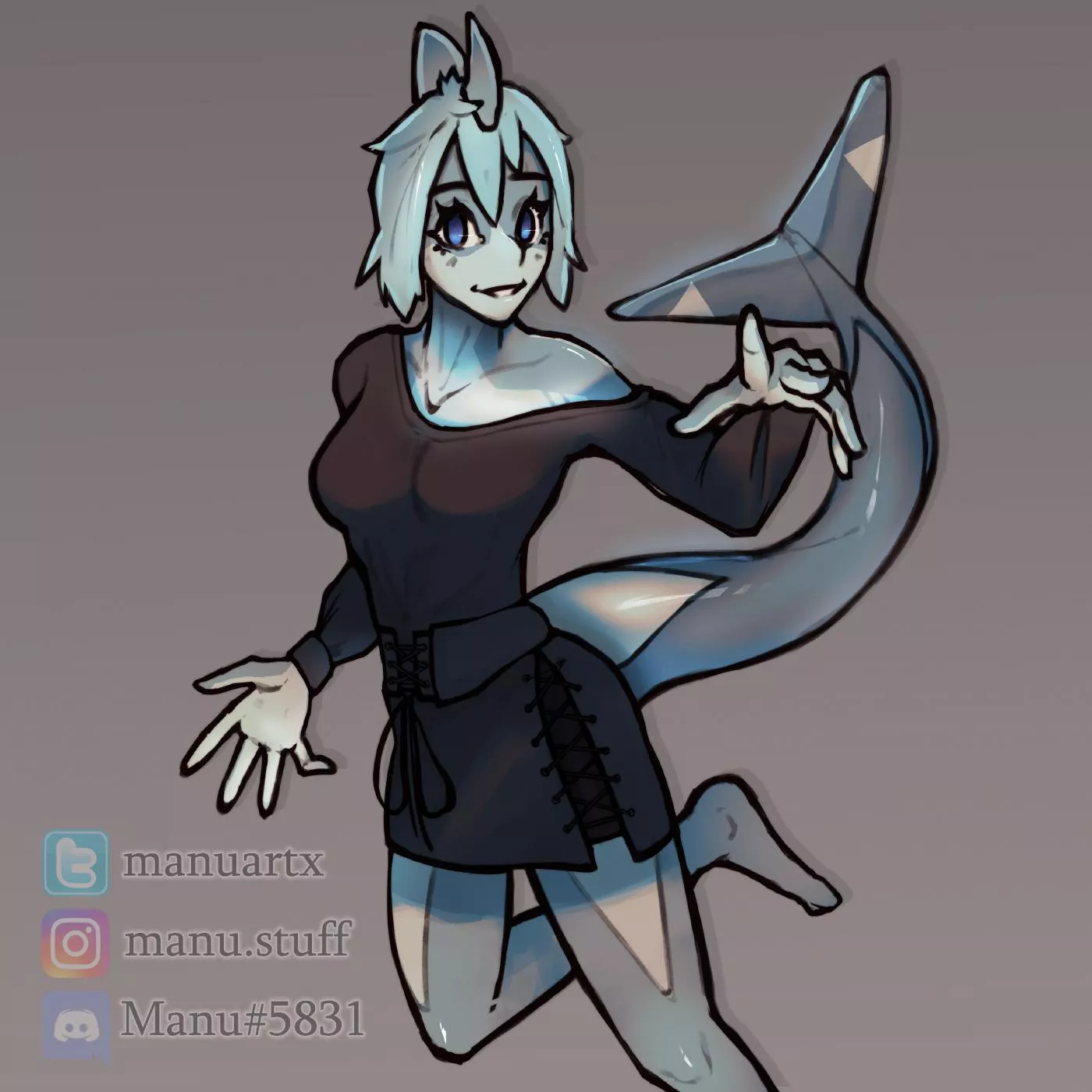 Last doodle - cute shark girl! [art by me, @manuartx on twitter] posted by manu_artx