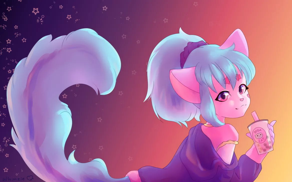 Late night boba tea~ art and character by me, WhimzieCat posted by WhimzieCat