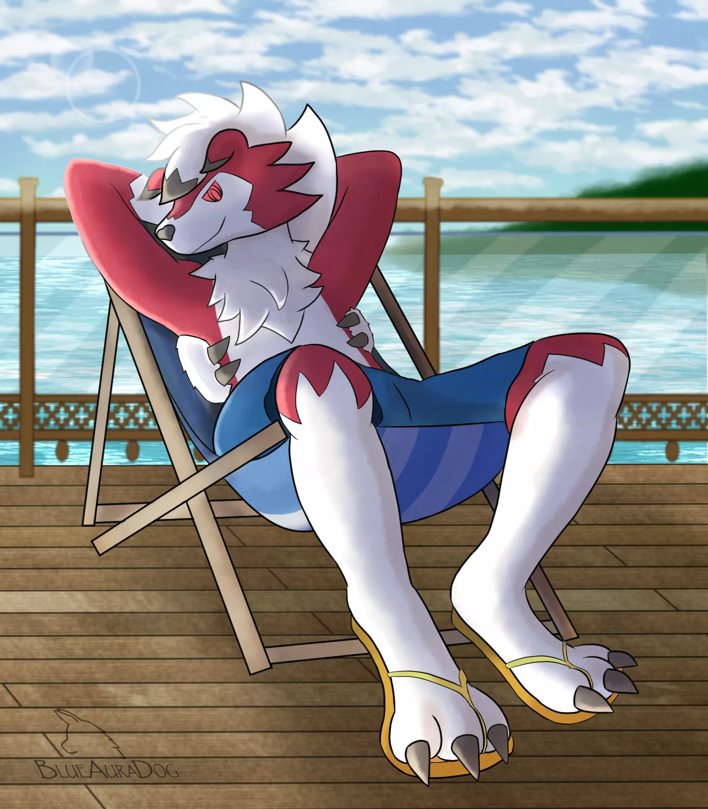 Lycanroc Lagoon (art by me, @BlueAuraDog) posted by BlueAuraDog