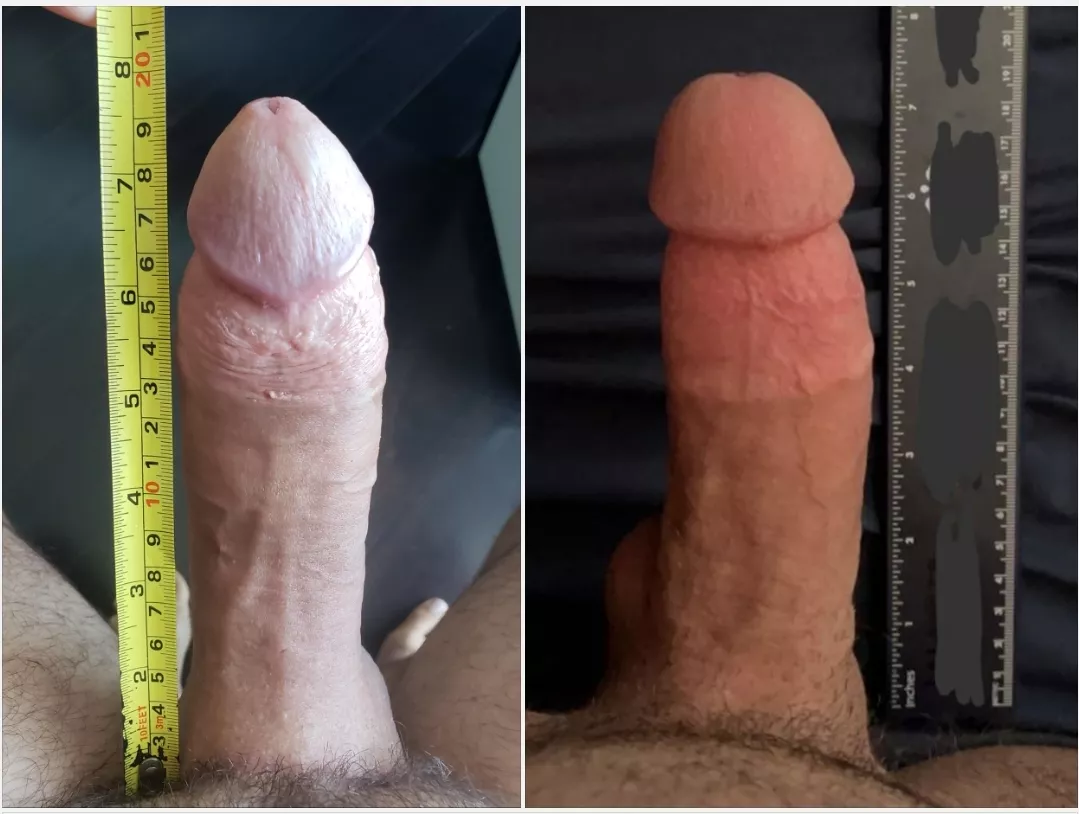 Me (L) vs u/thesodacan_cock (R): I've got him beat on length, but I think he wins in girth (and cock head volume) posted by fe888