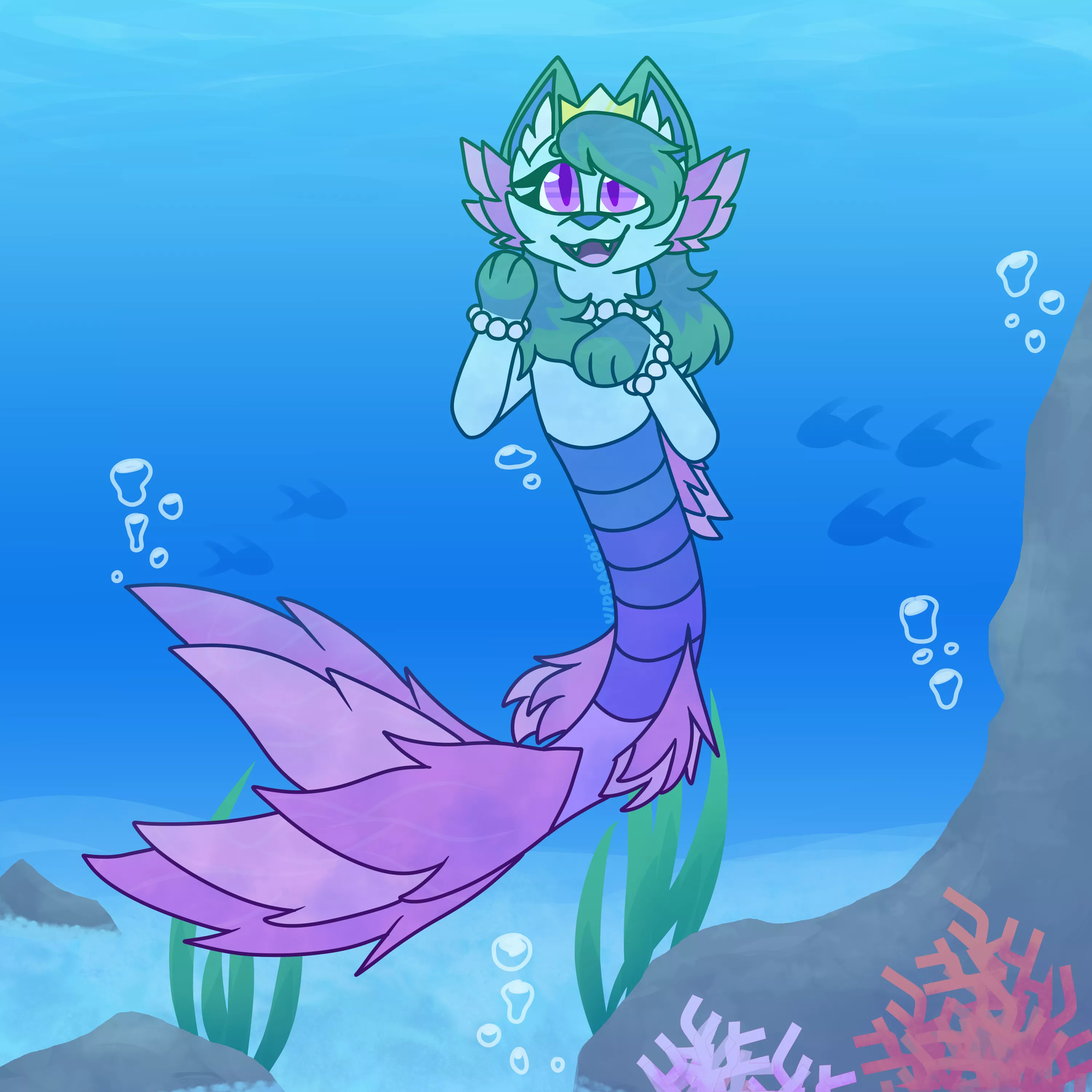 mermaid kitty - art by me posted by dragogy