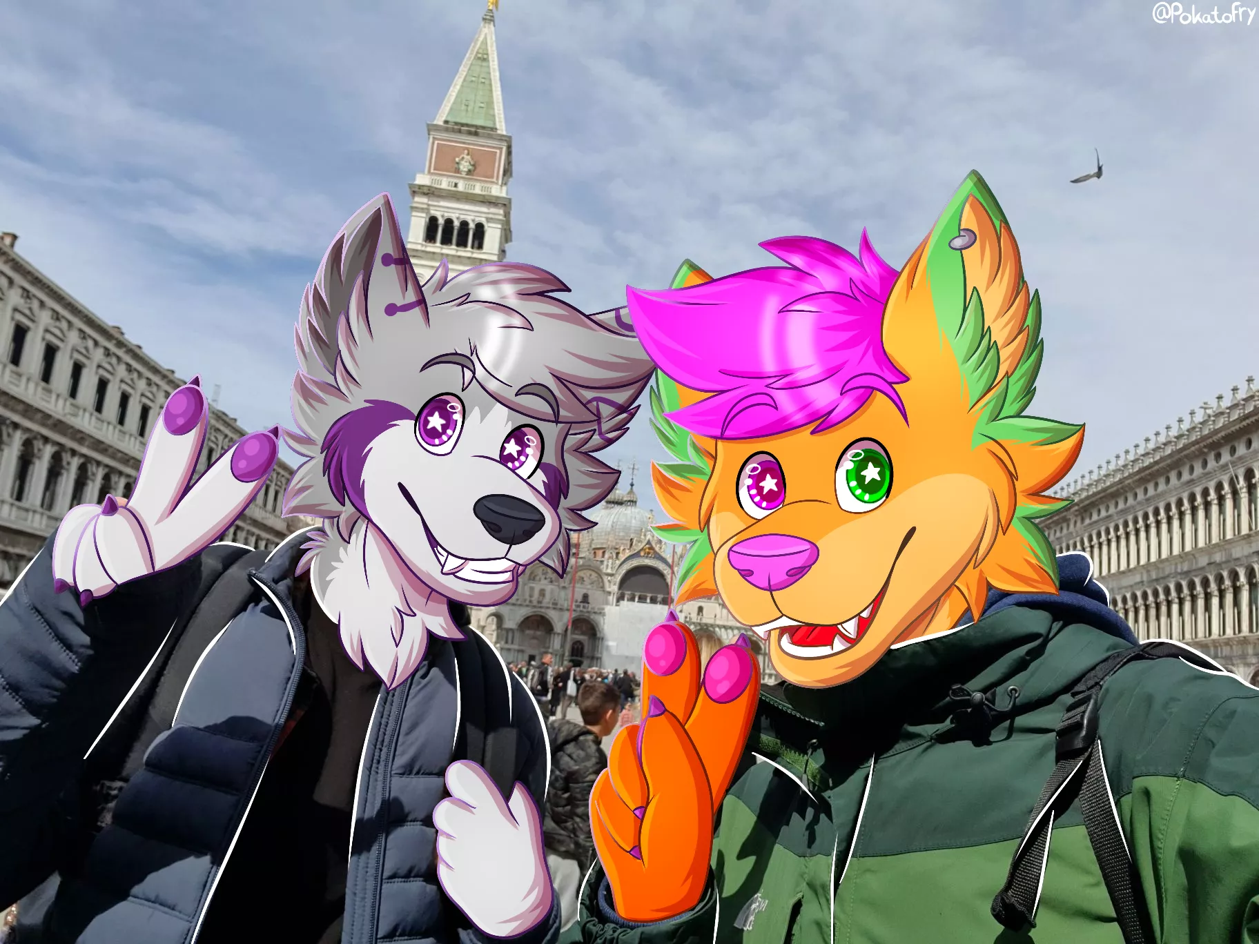 Met up with my international friend from Italy past week! Here's a drawover of our visit to Venice! (Art by me, @PokatoFry on Twitter) posted by PokatoFry