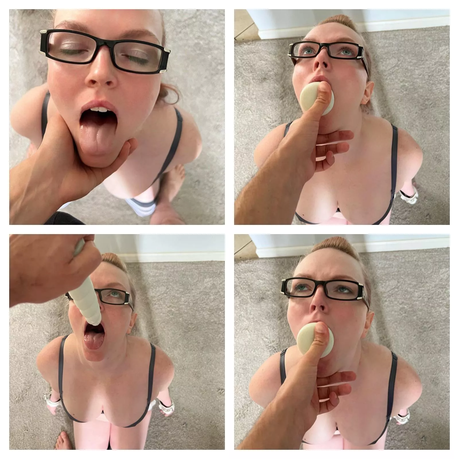 mini mystic in soft to start my deepthroat training 🙂. I love the determination in my face you can see in the bottom right 🥰. posted by barekarebear