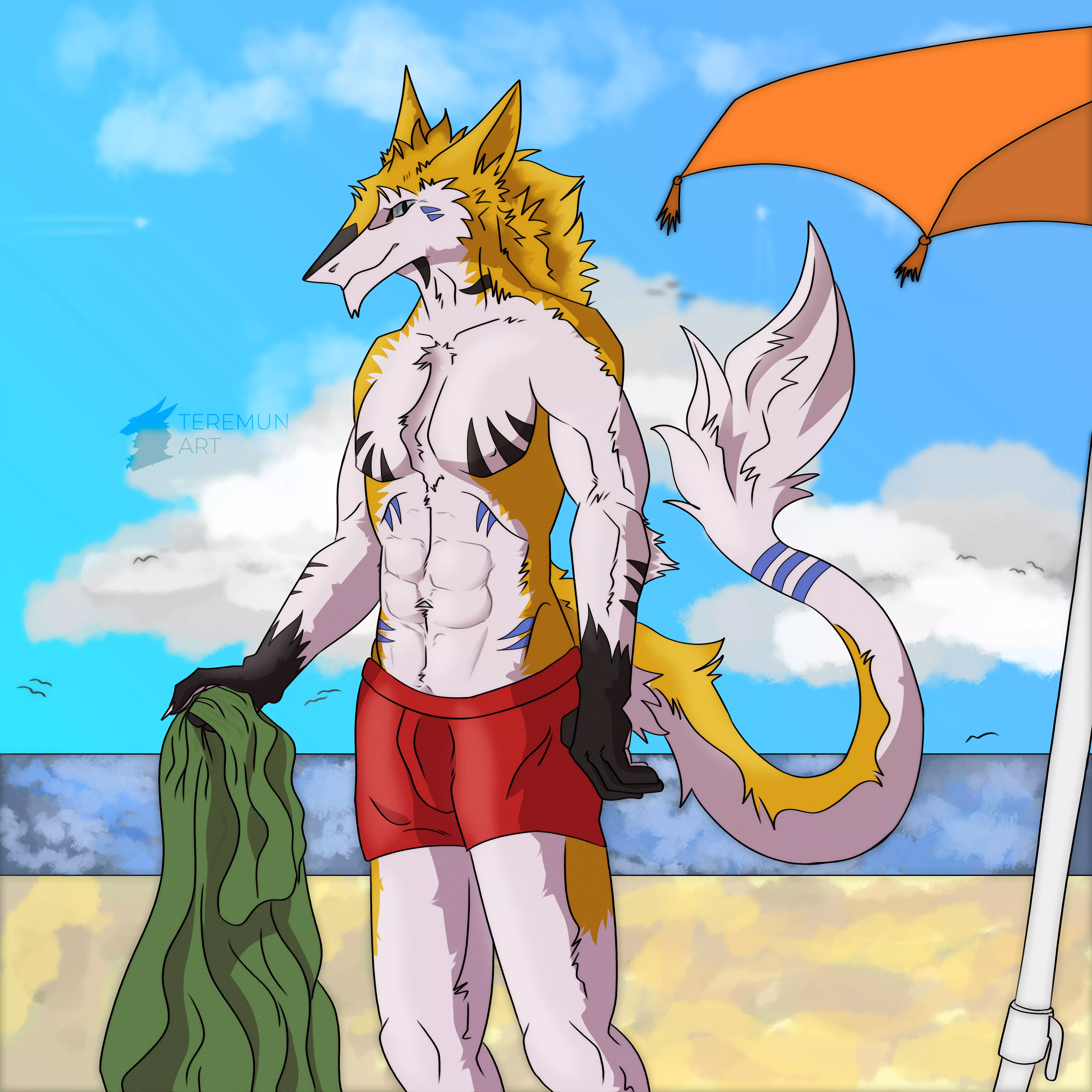 Personal Art of my Sergal - At the beach posted by teremunart