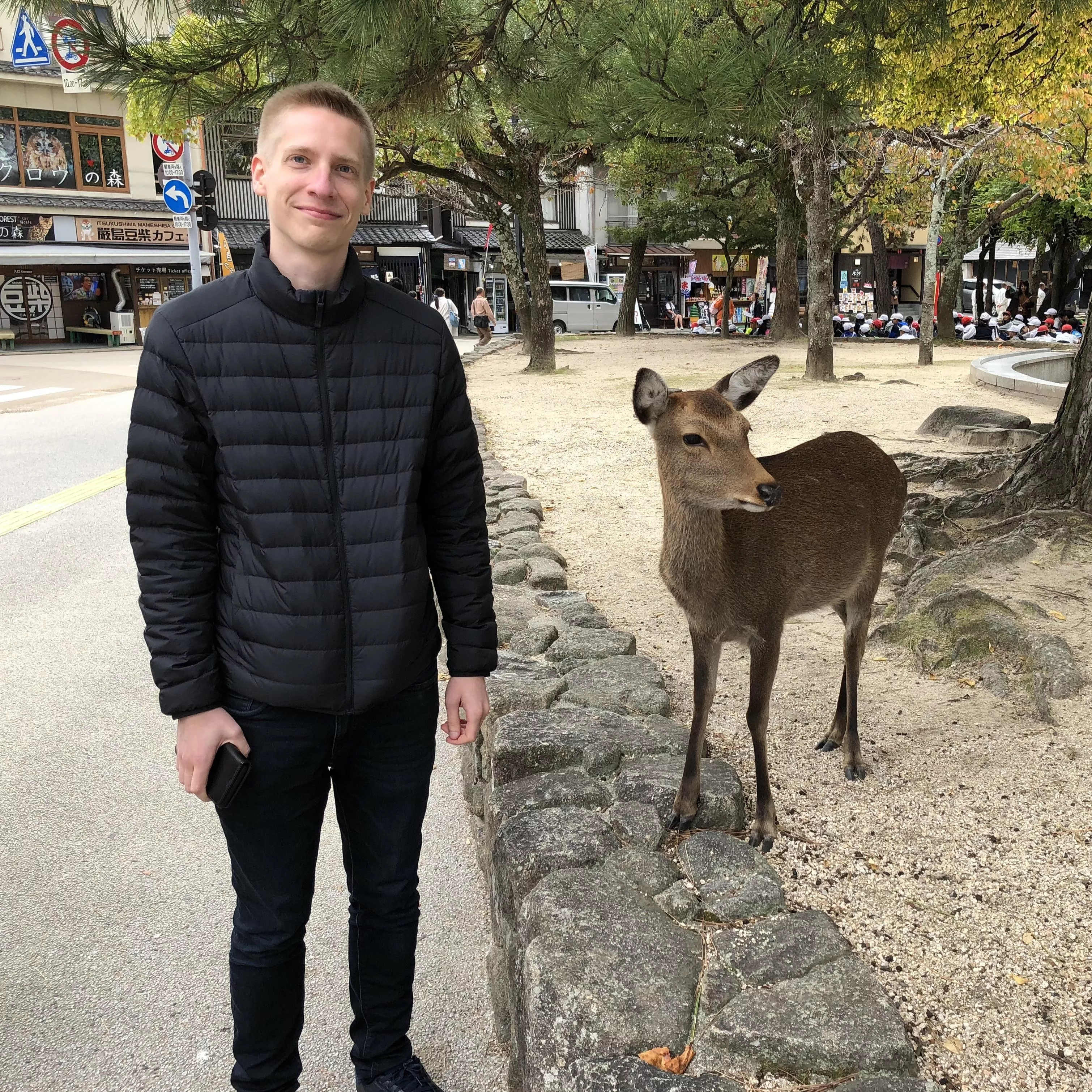 Picture from the beautiful island Miyajima in Japan. Yes, that is a tame deer. 🥰 posted by northern_twink