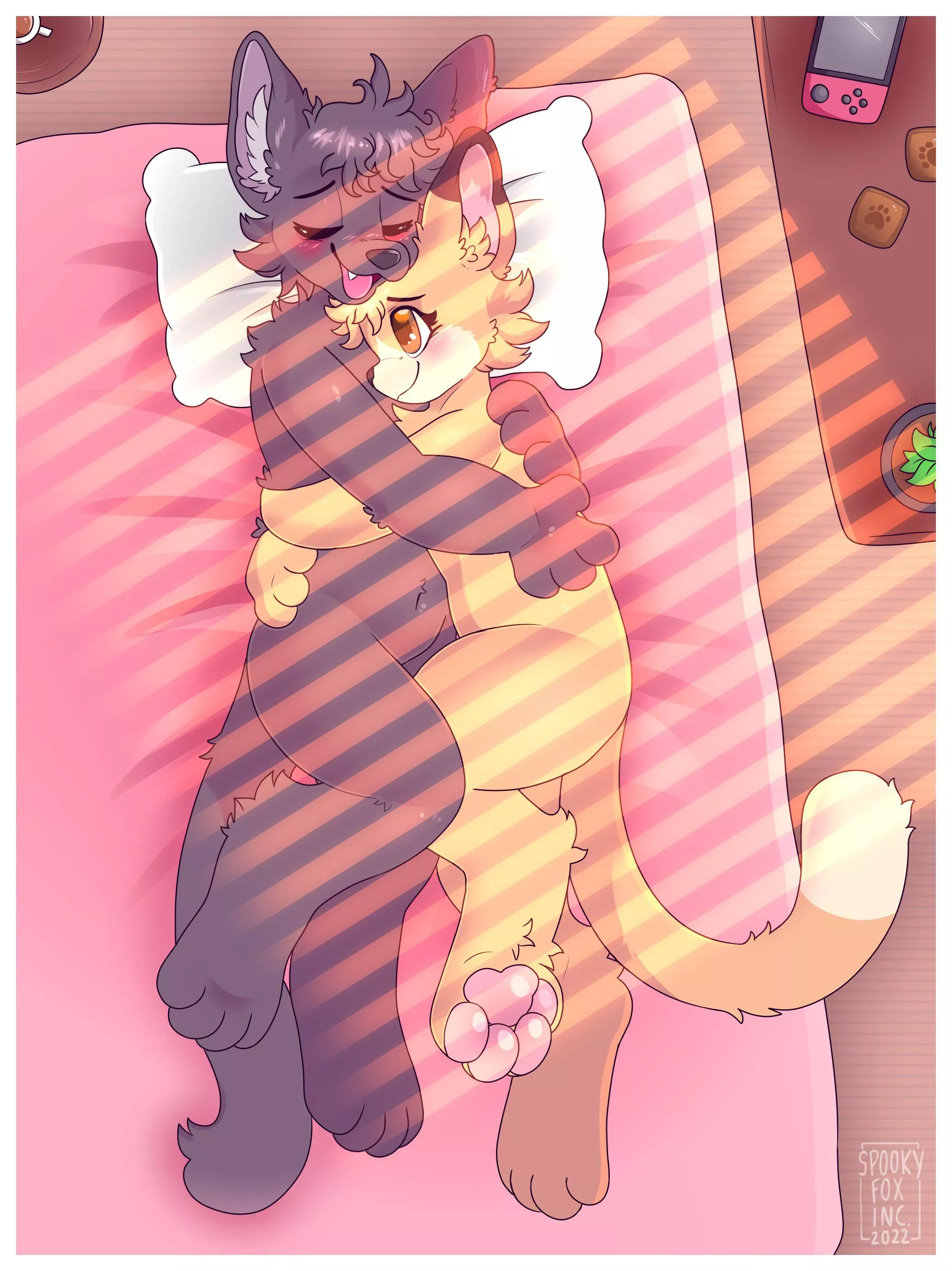 sleepy kitties! 💖🌈 <commission for swedenisfloofy, art by me @spookyfoxinc on twitter> posted by spookyfoxinc