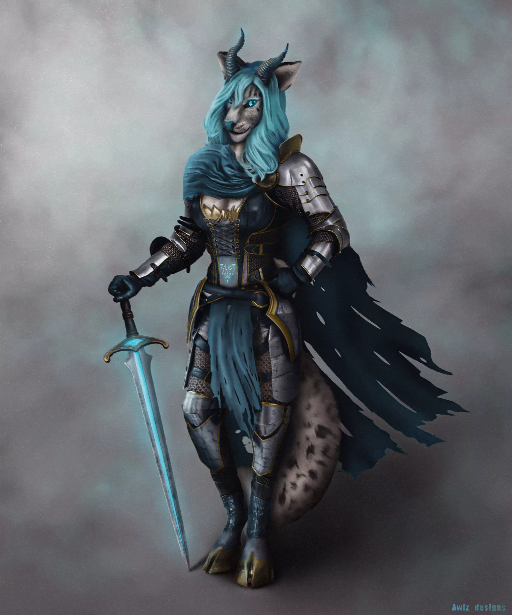 Taliah, leopard furry as a magical knight. commissioned by a redditor posted by AW1Z