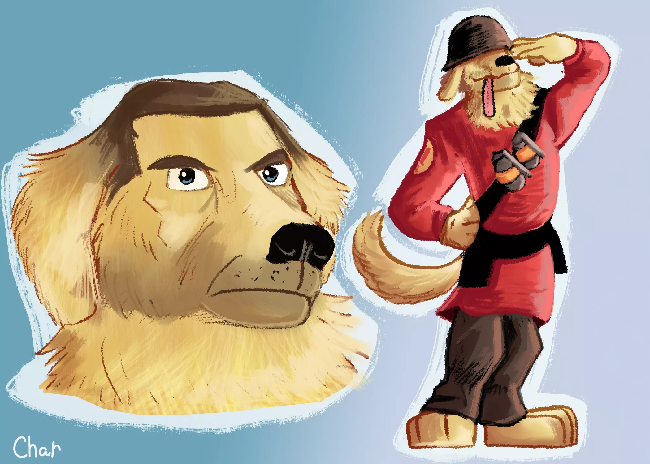 TF2 Soldier as...A Golden Retriever (art by me) posted by DontReadIfYourABitch