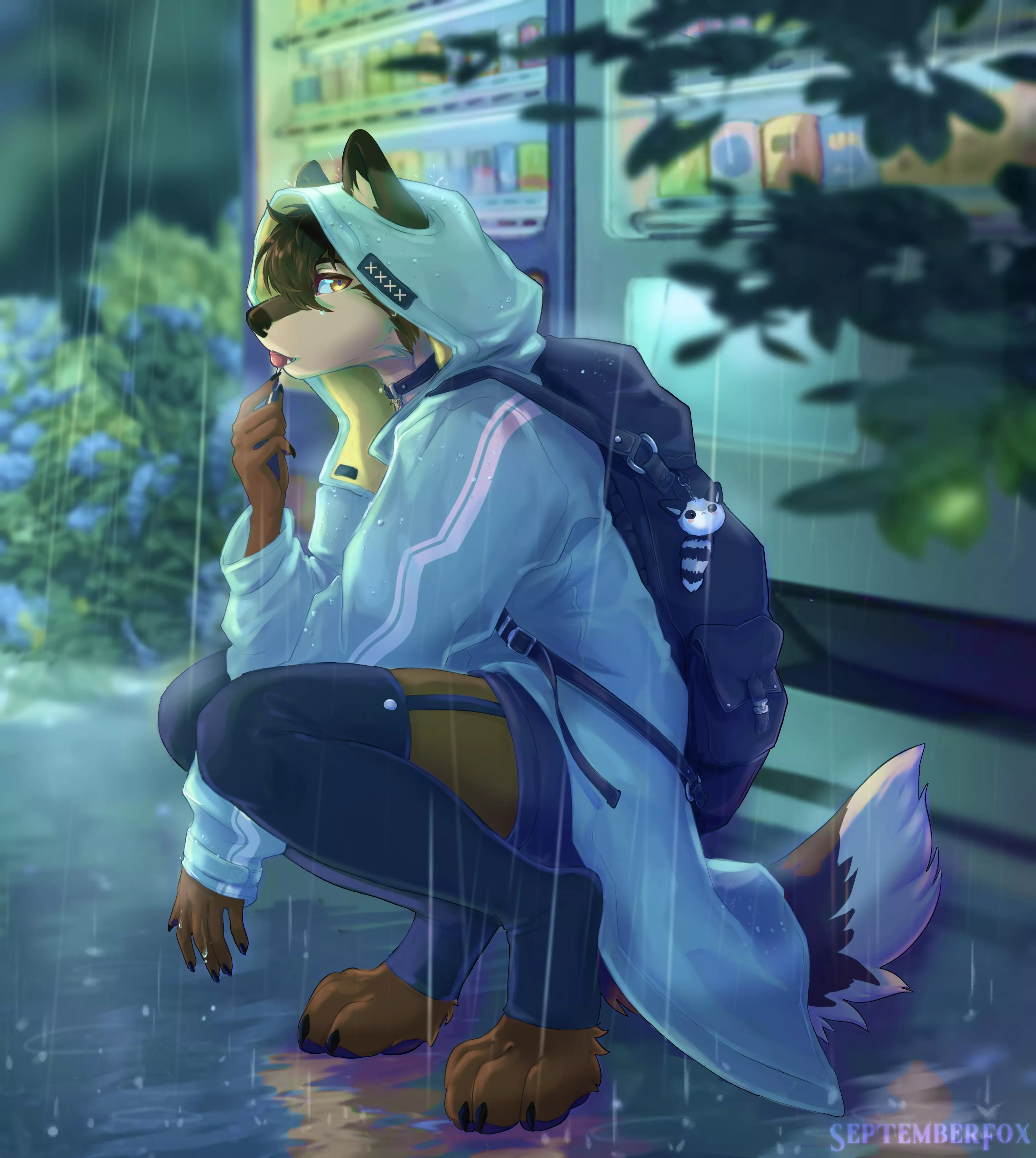 Waiting in the rain (by me @september_foxx on Twitter) posted by Autumnbadger