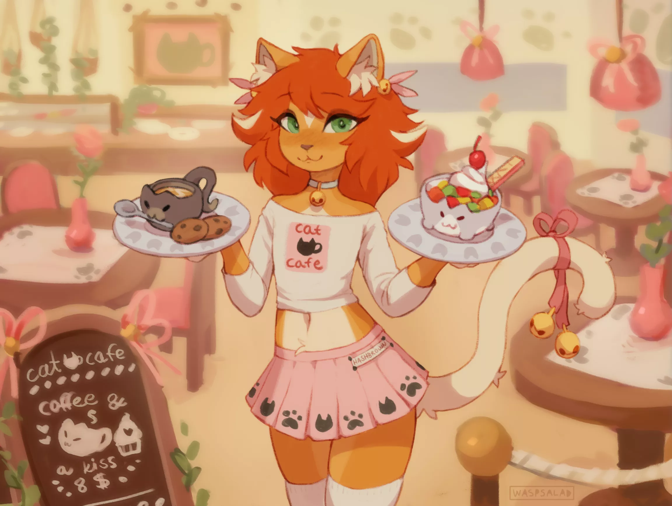 Welcome to the cat(boy) cafe!! Featuring my kitty, Hashbrown posted by waspsalad