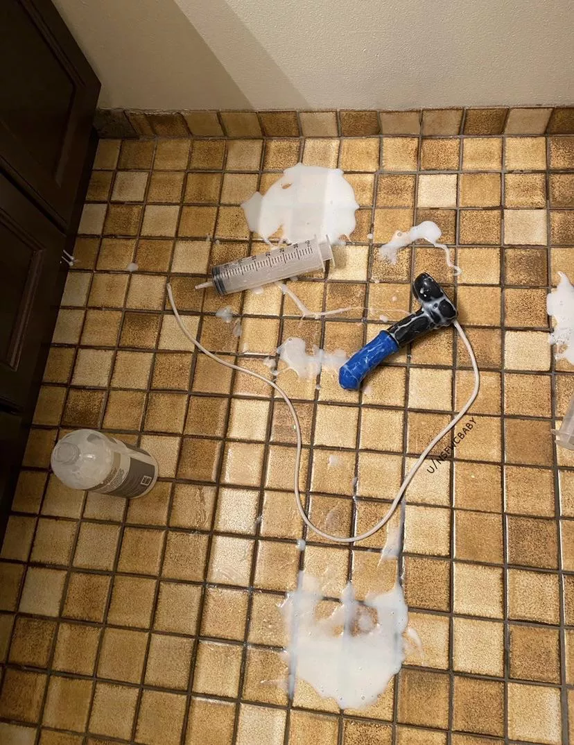 What my floor looked like after a 350 ml cream pie! posted by Nsfwcbaby