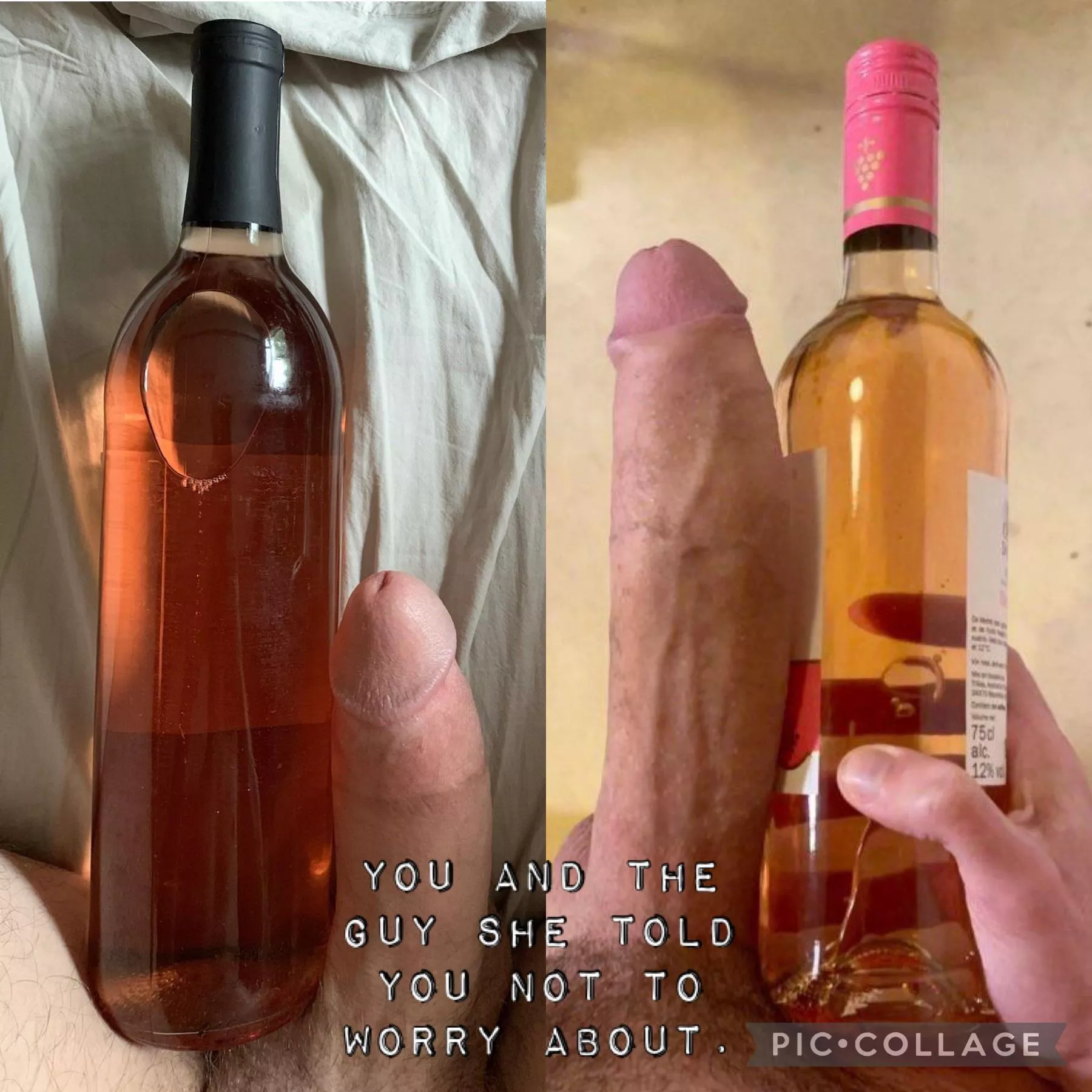 Wine bottles! Iâ€™m on the left, a fellow redditor is on the right who preferred to remain nameless. posted by 4score7months