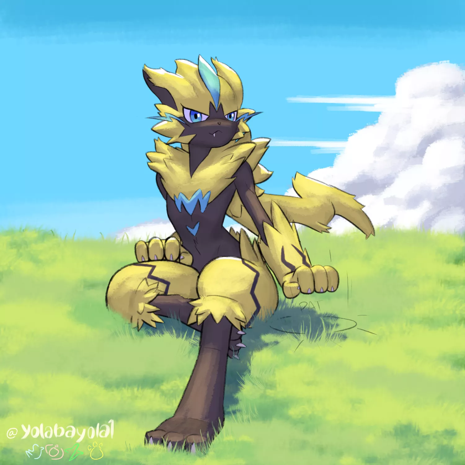 Zeraora invites you to sit beside them (Art by me) posted by Yolabayola1