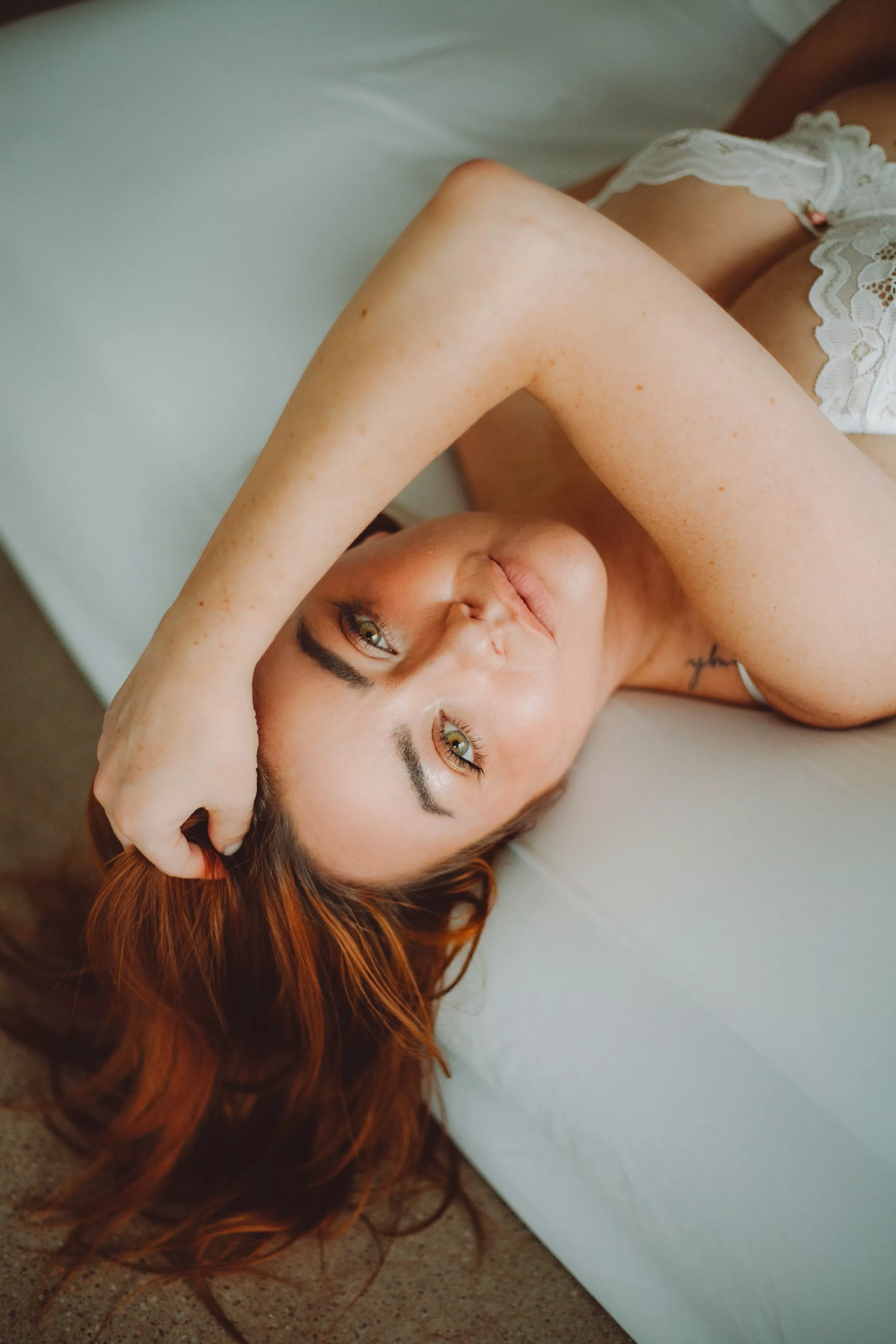 Freckled in soft white linen & lingerie. posted by LilEdenx3