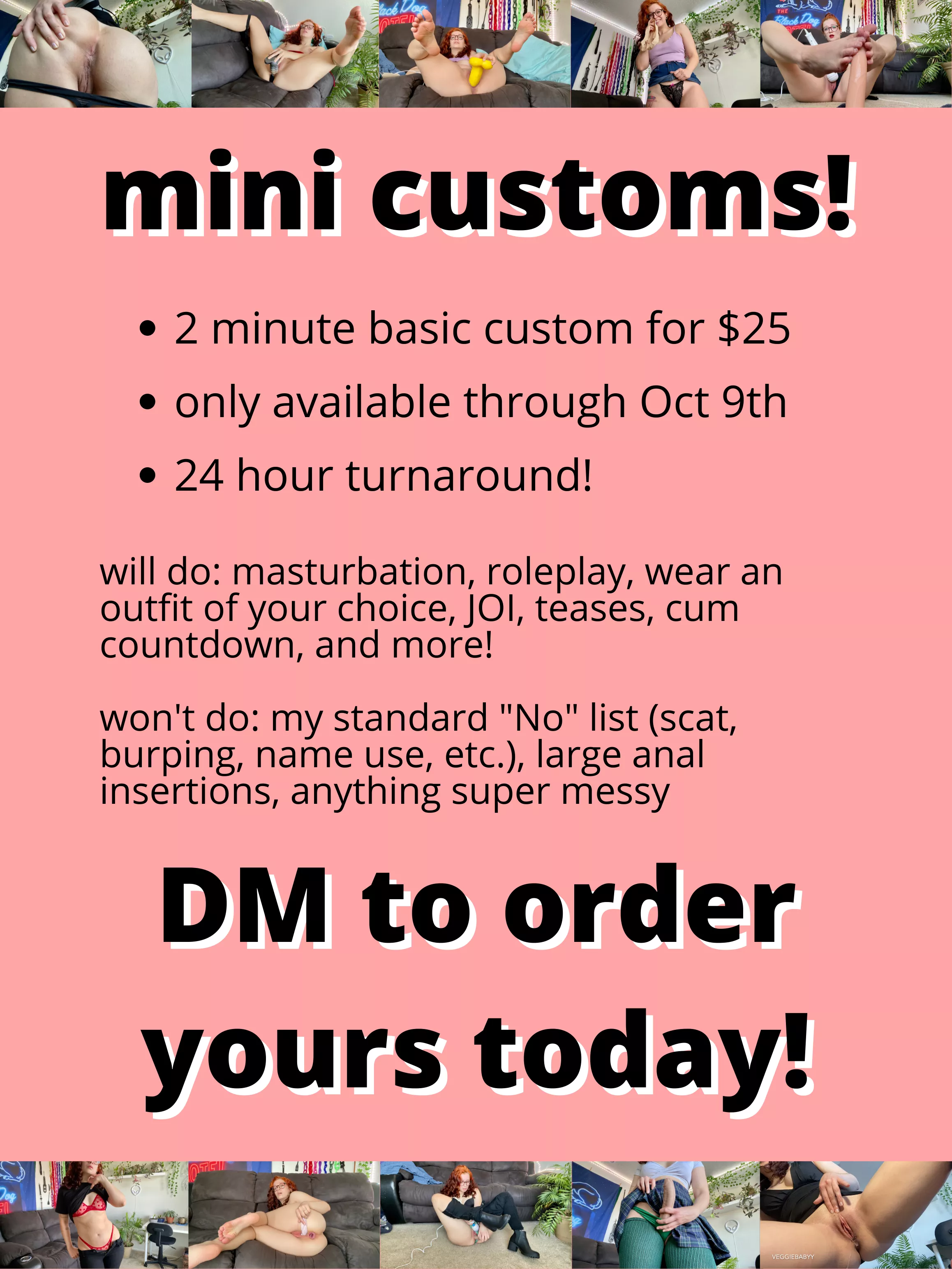 $25 mini custom [vid]s available until Saturday night! 24 hour turnaround! posted by veggiebabyy