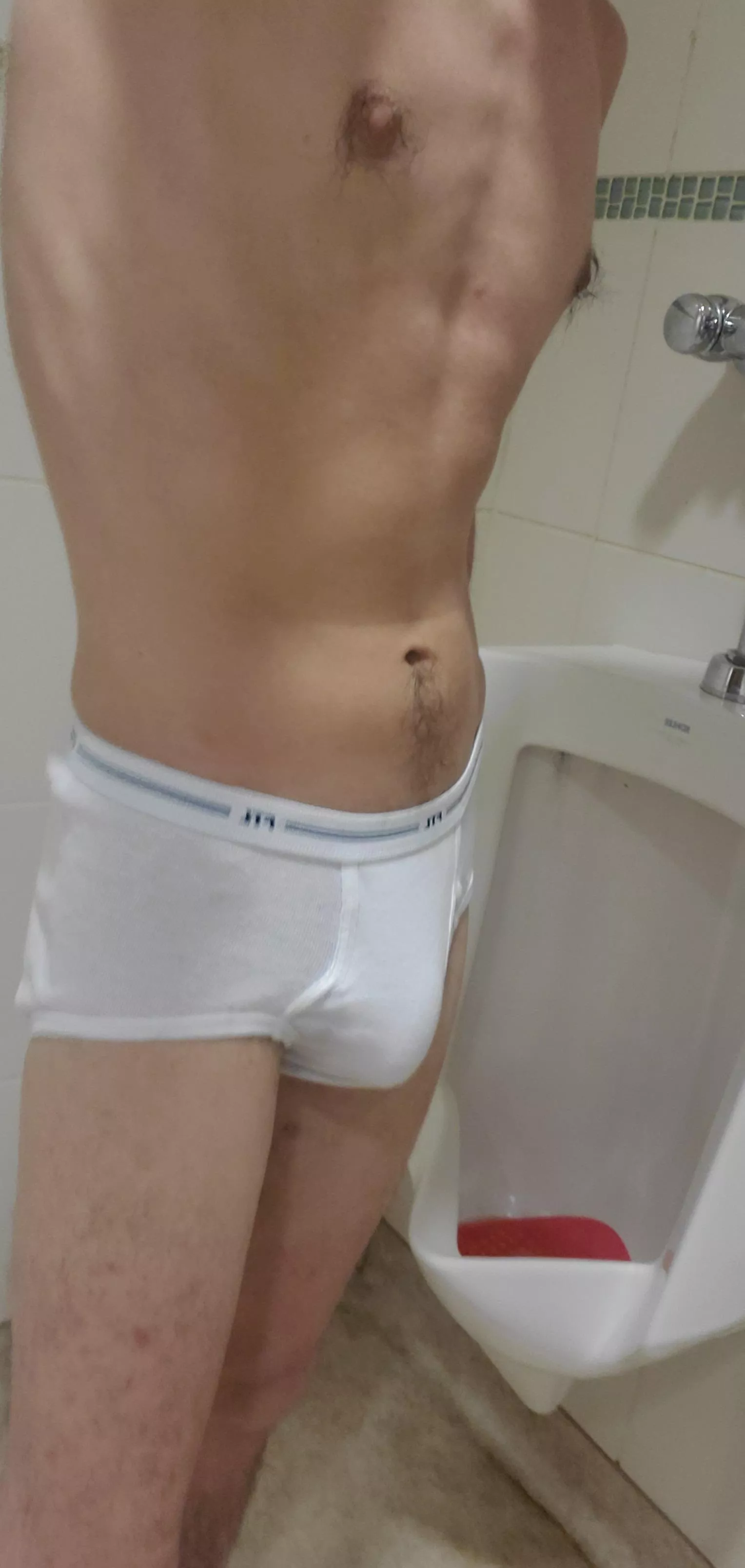 (26) I love to strip down to my tighty whities and pee at the urinal, and the risk of getting caught by a real man is all the more exciting. posted by WhiteBoyBriefs