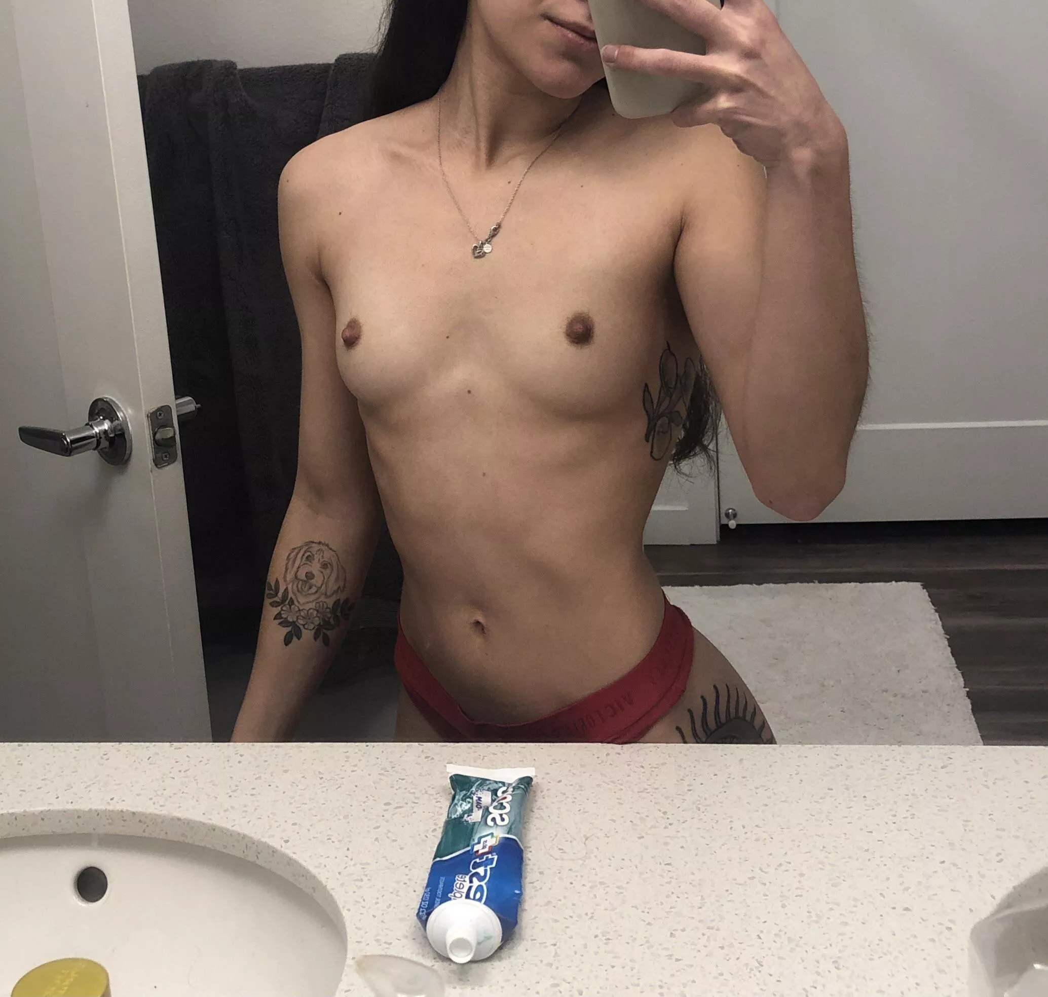 5’ 90lb [f]uck toy (toothpaste for scale) posted by collegeslut_