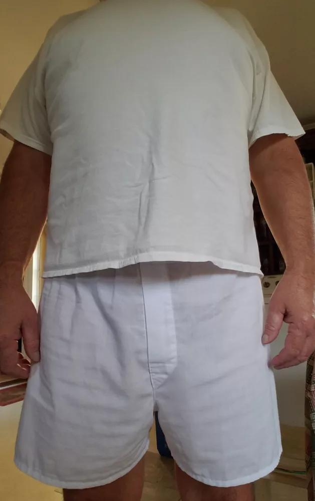 [57] My Regular Everyday Underwear. I Only Wear Traditional White Boxer Shorts. I Started Wearing Boxers When I Was 16 Years Old (1980). posted by SmallWillyDaddyBear