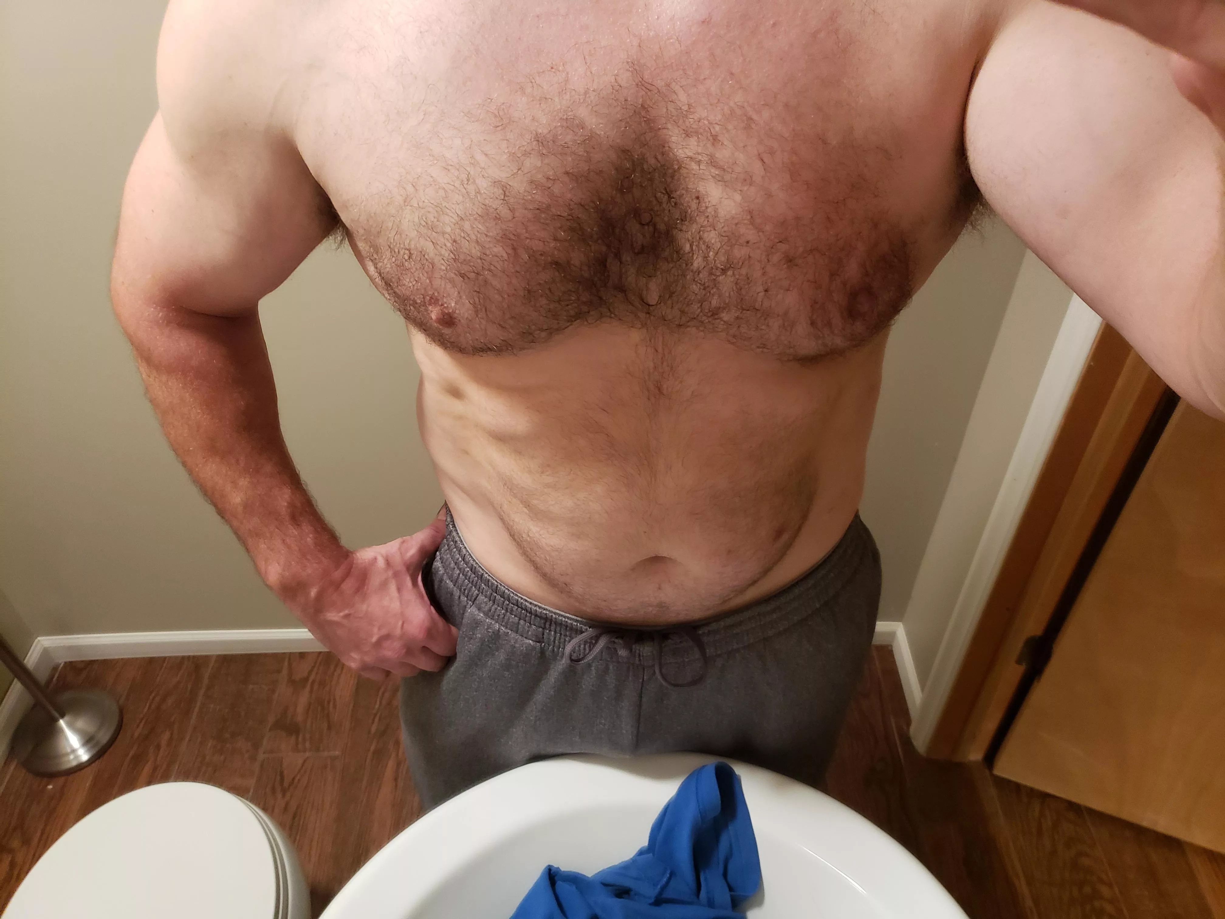 A bit sweaty after my workout, hope you don't mind my manly smell! posted by Youwillbeback2