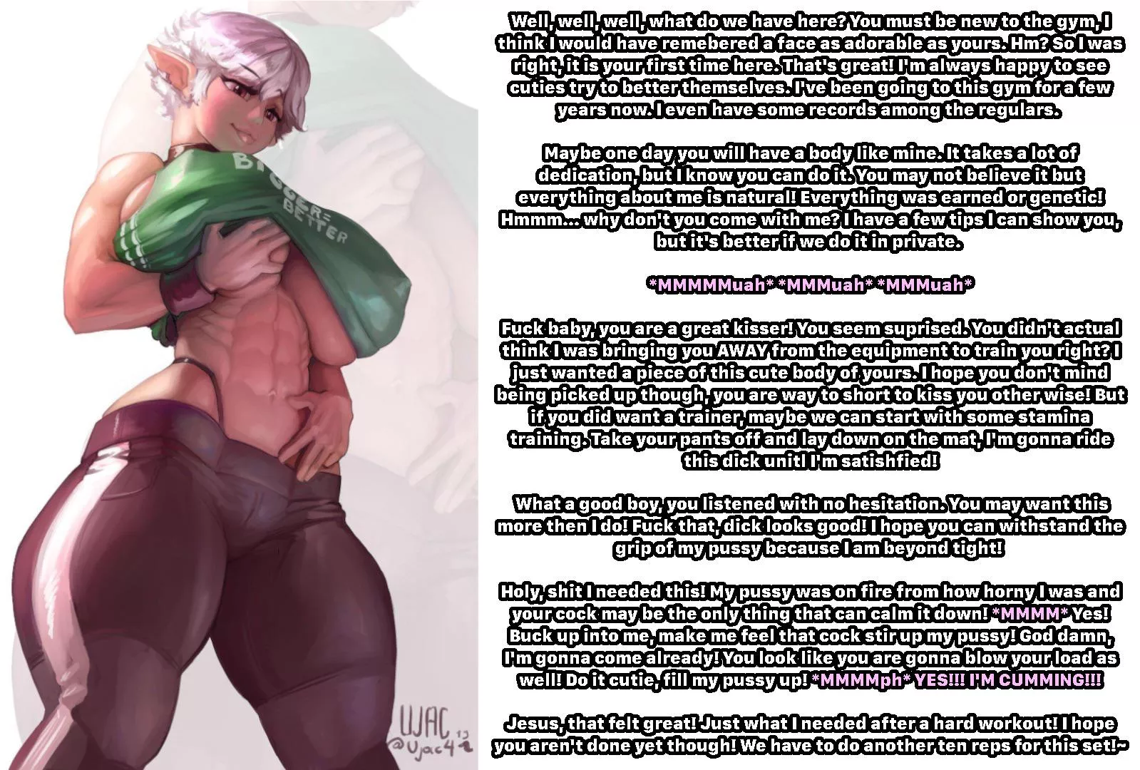 A buff elf helps you work on your stamina at the gym [Elf] [Muscle girl] [Femdom] [Tall] [Semi-public] posted by ST_Canadian