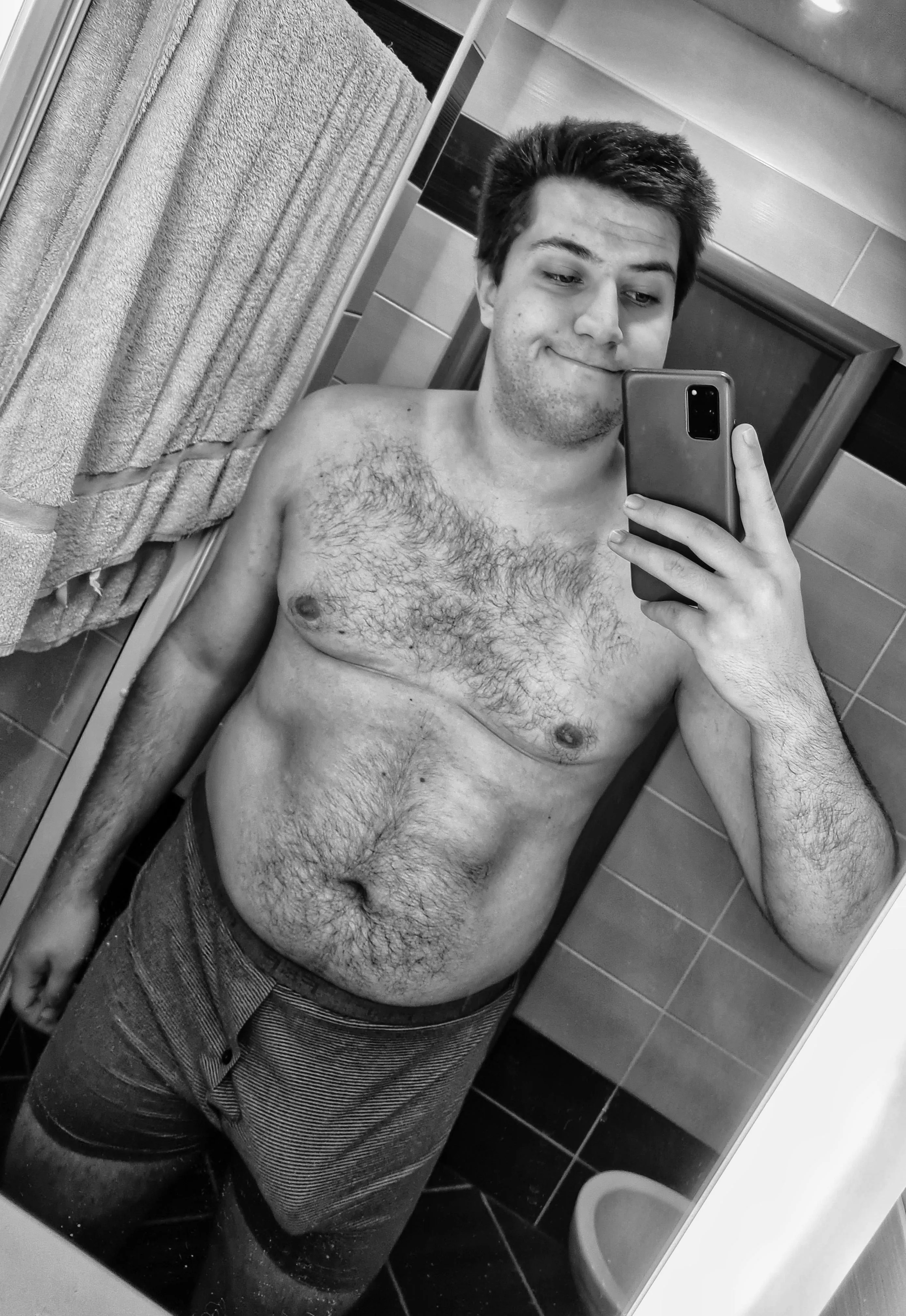 A man and his bulge in b&w, 2021 [M]23, 6'7, 250lbs posted by Taboopulale