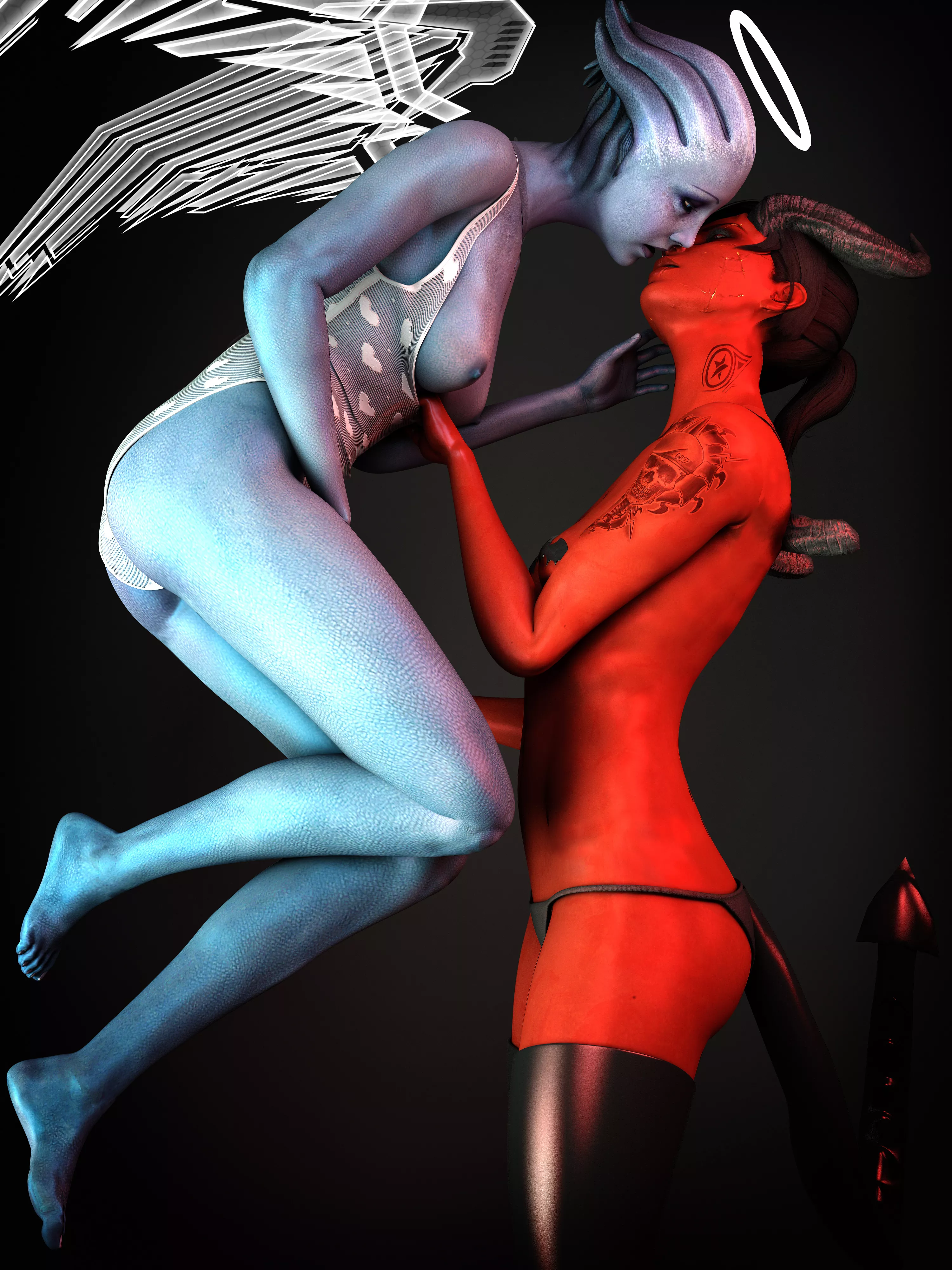 A paragon Liara tries to coax back a renegade Shepard (asarimaniacl posted by shallowtupperware