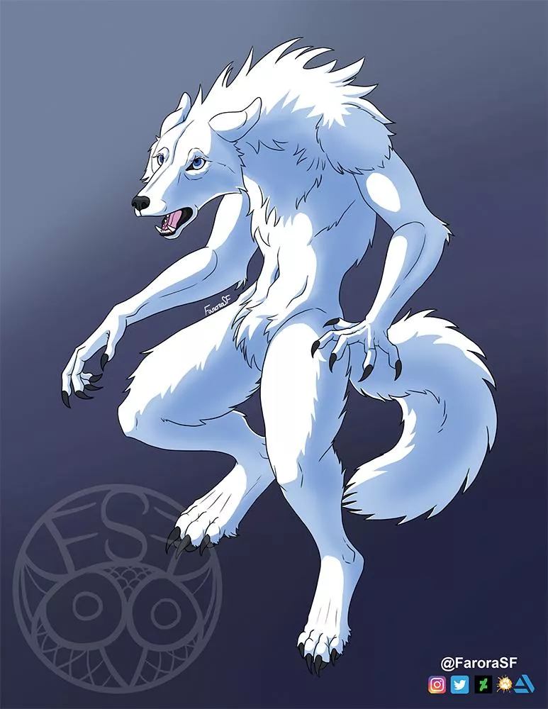 A white werewolf I thought you guys might like (art by me, @FaroraSF) posted by FaroraSF