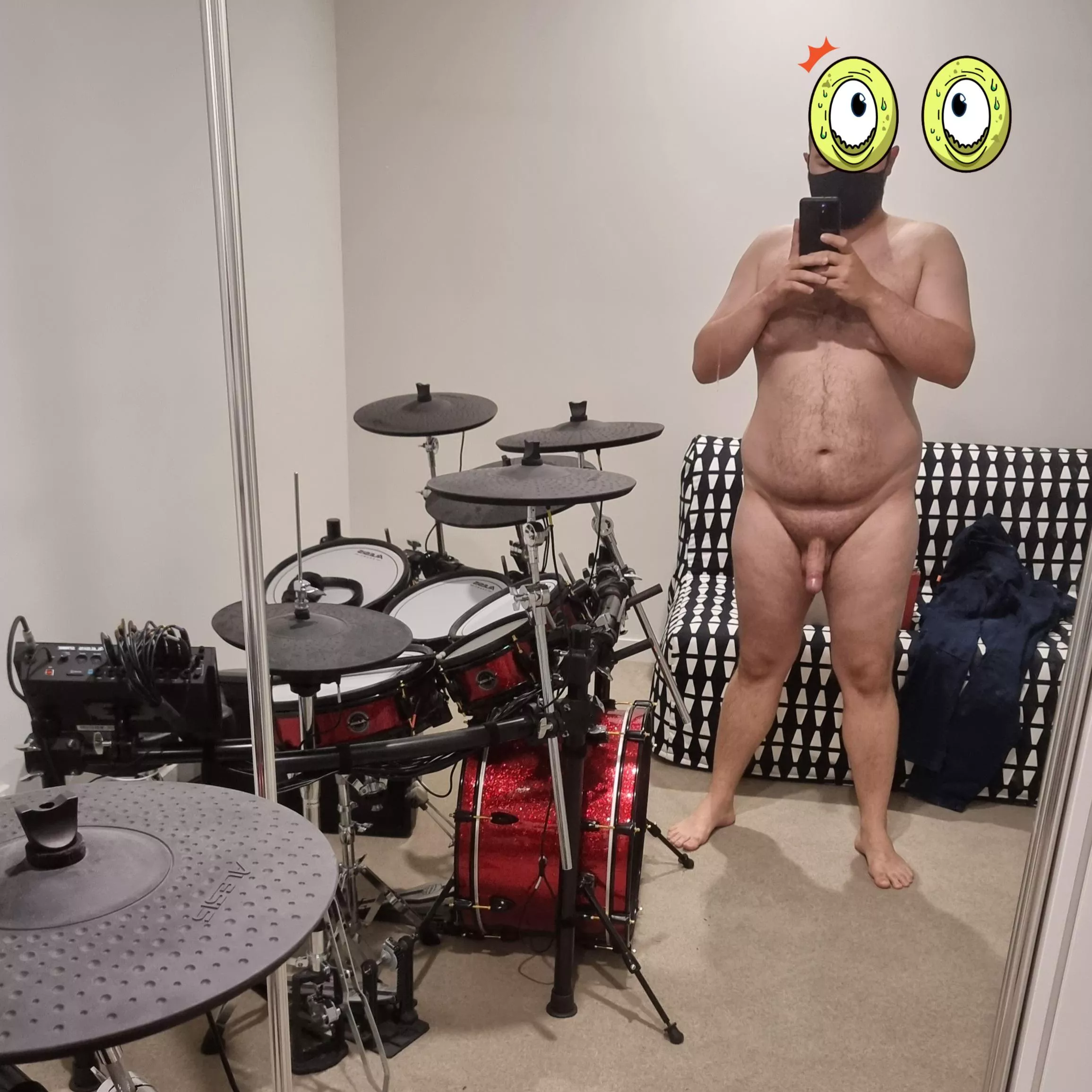 About to play some drums...naked of course! posted by Glittering_Newt195