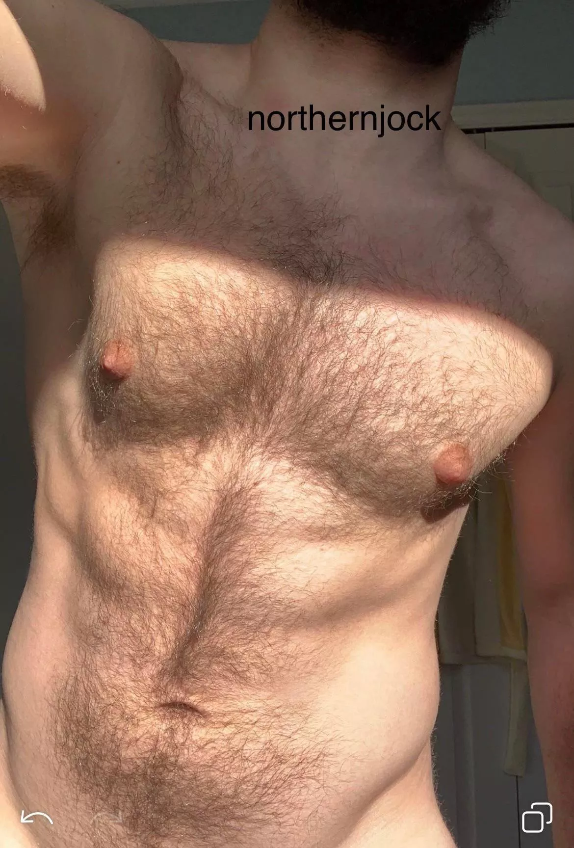 Abs and furry chest getting some sun today. Hope my neighbours don’t mind posted by northernjock