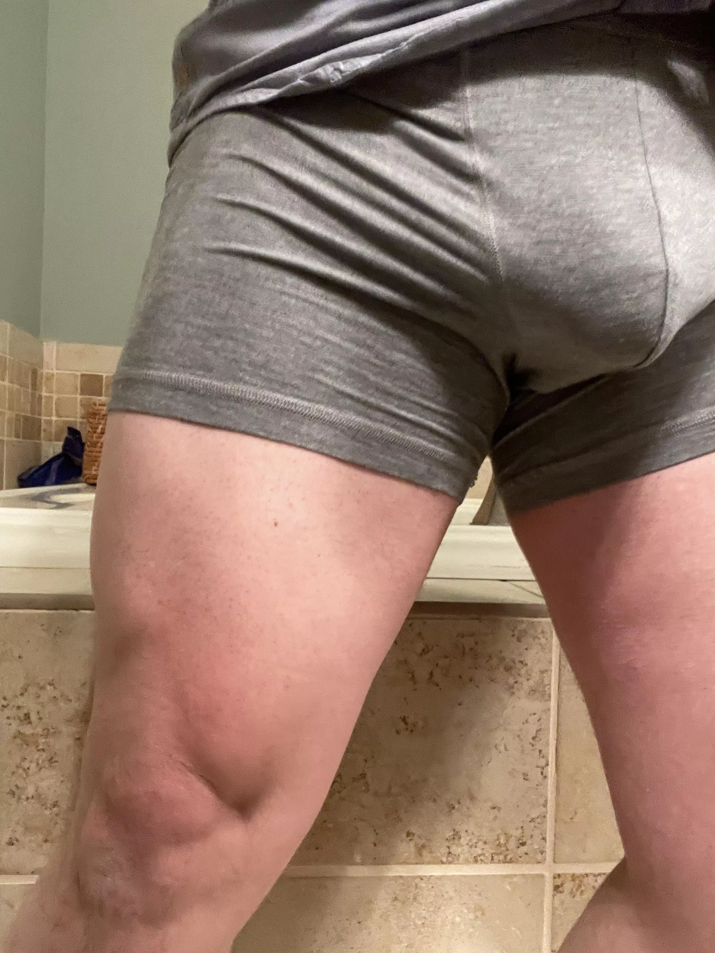 Accidental bulge while checking leg progress 🦵 😂 posted by nightswimmmming