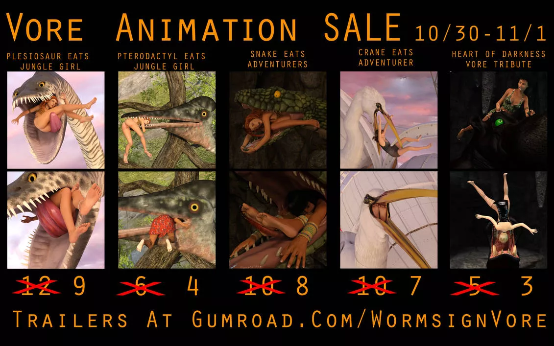 (AD)(Animations)Halloween Vore Animation Sale!(?/Non Human)(F/Human)(Soft)(Oral)(unwilling)(nsfw)(POV VR)(OC: WormsignVore Animations) posted by WormsignVore