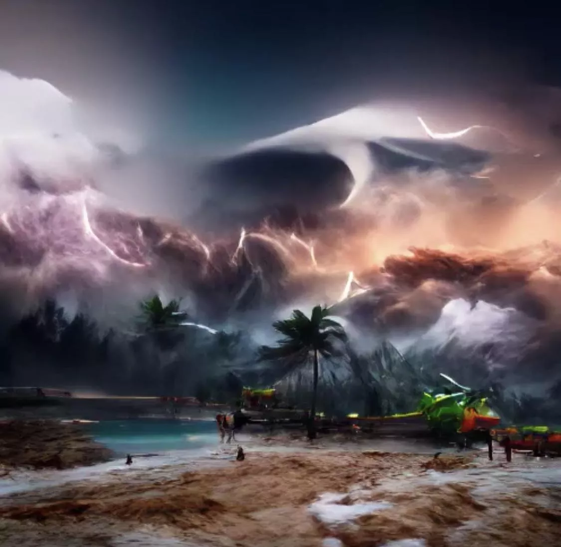 AI Art - Storm front hits tropical beach posted by ihaden78