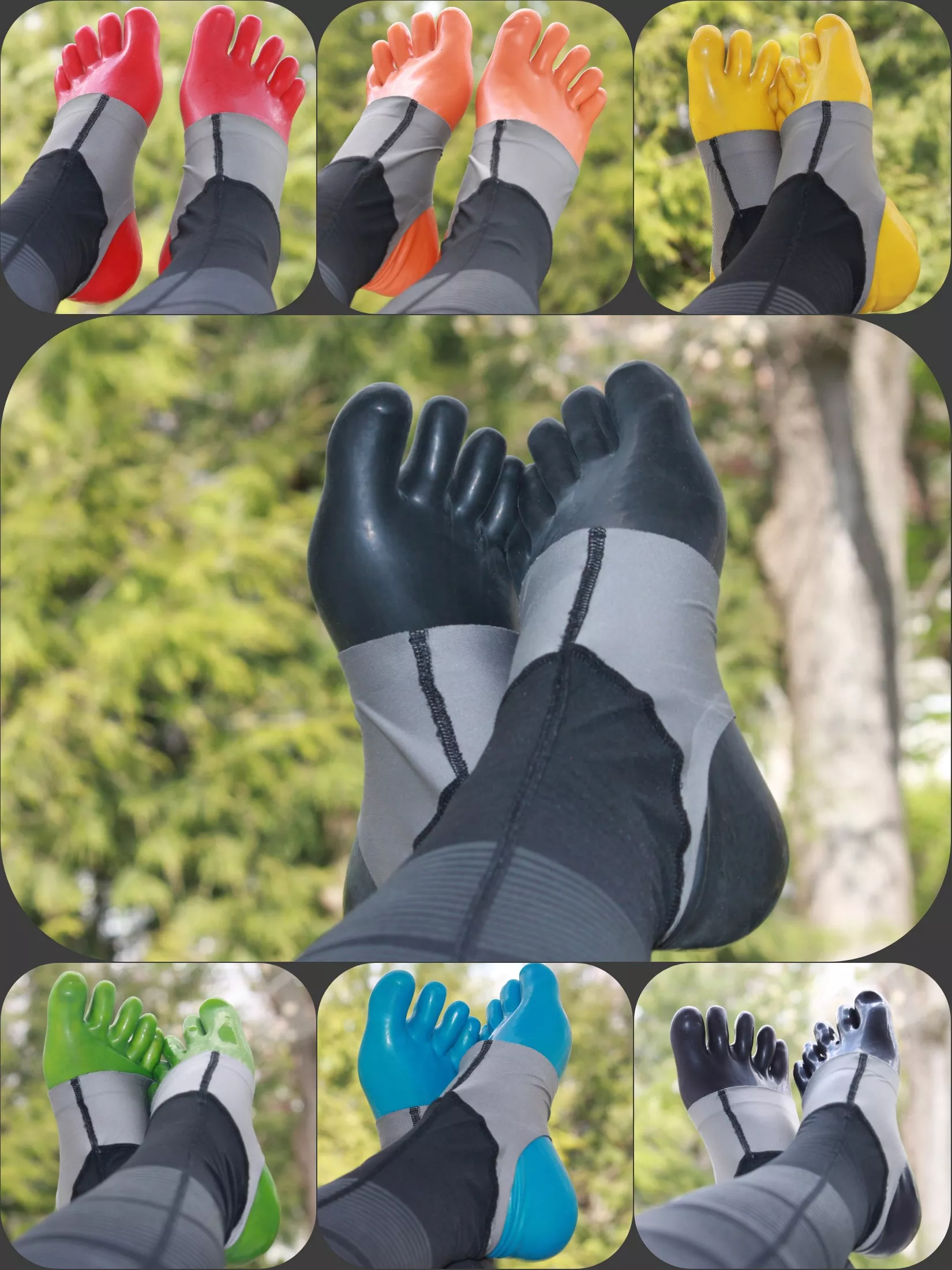 All of my latex toe sock colors. posted by MutexLatex